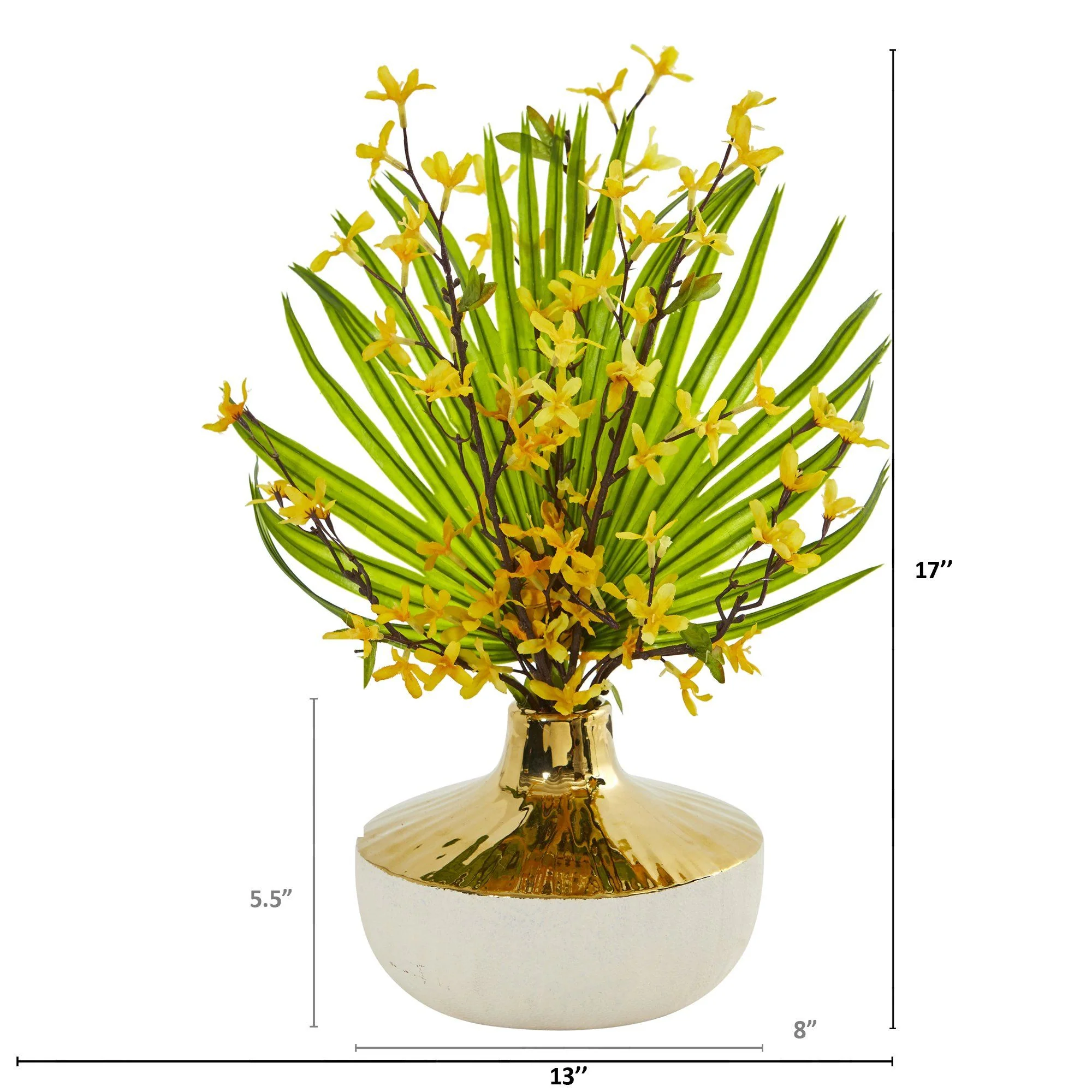 Forsythia and Fan Palm Artificial Arrangement - Image 2
