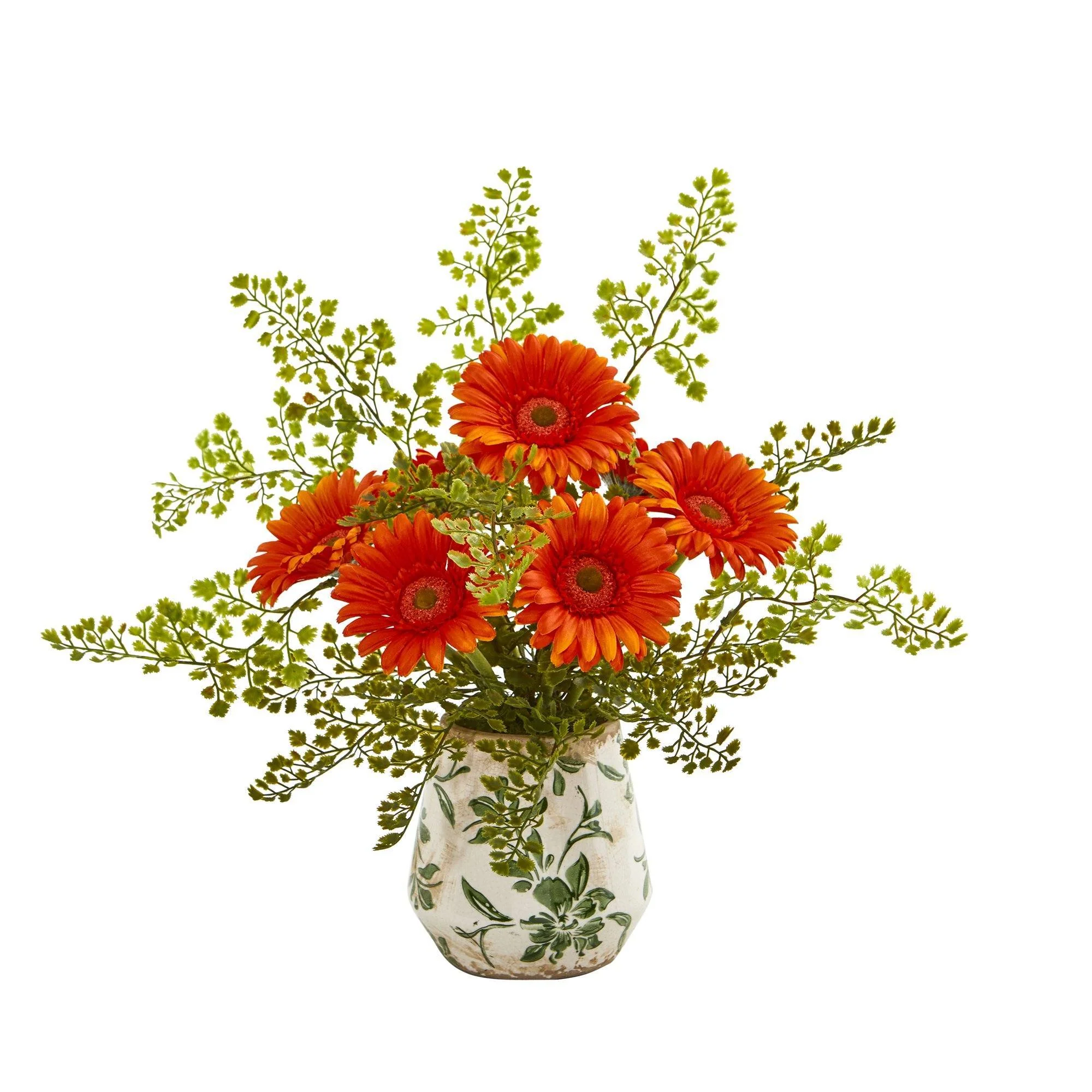 16” Gerber Daisy and Maiden Hair Arrangement in Vase - Image 4