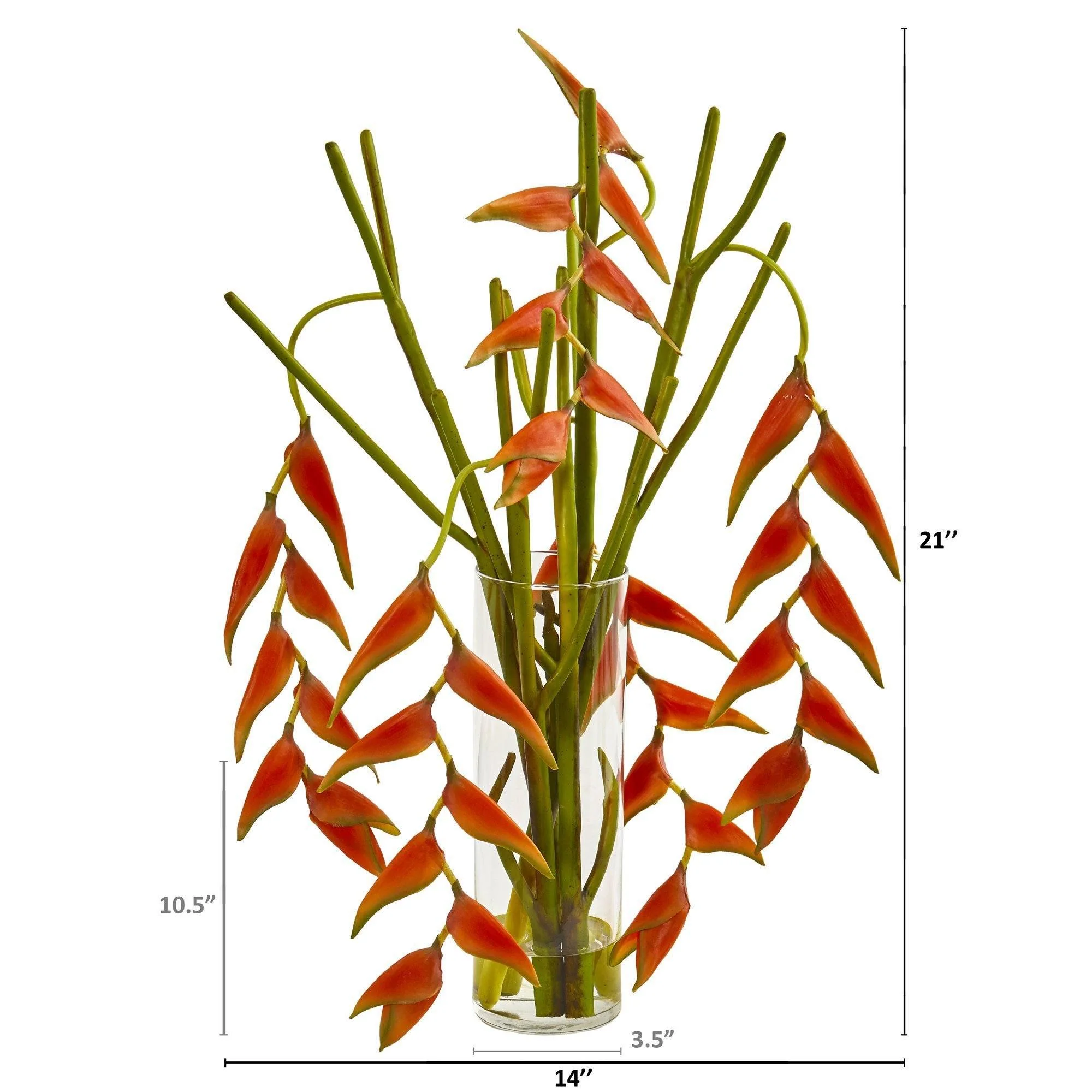 Hanging Heliconia Artificial Arrangement in Cylinder Vase - Image 2