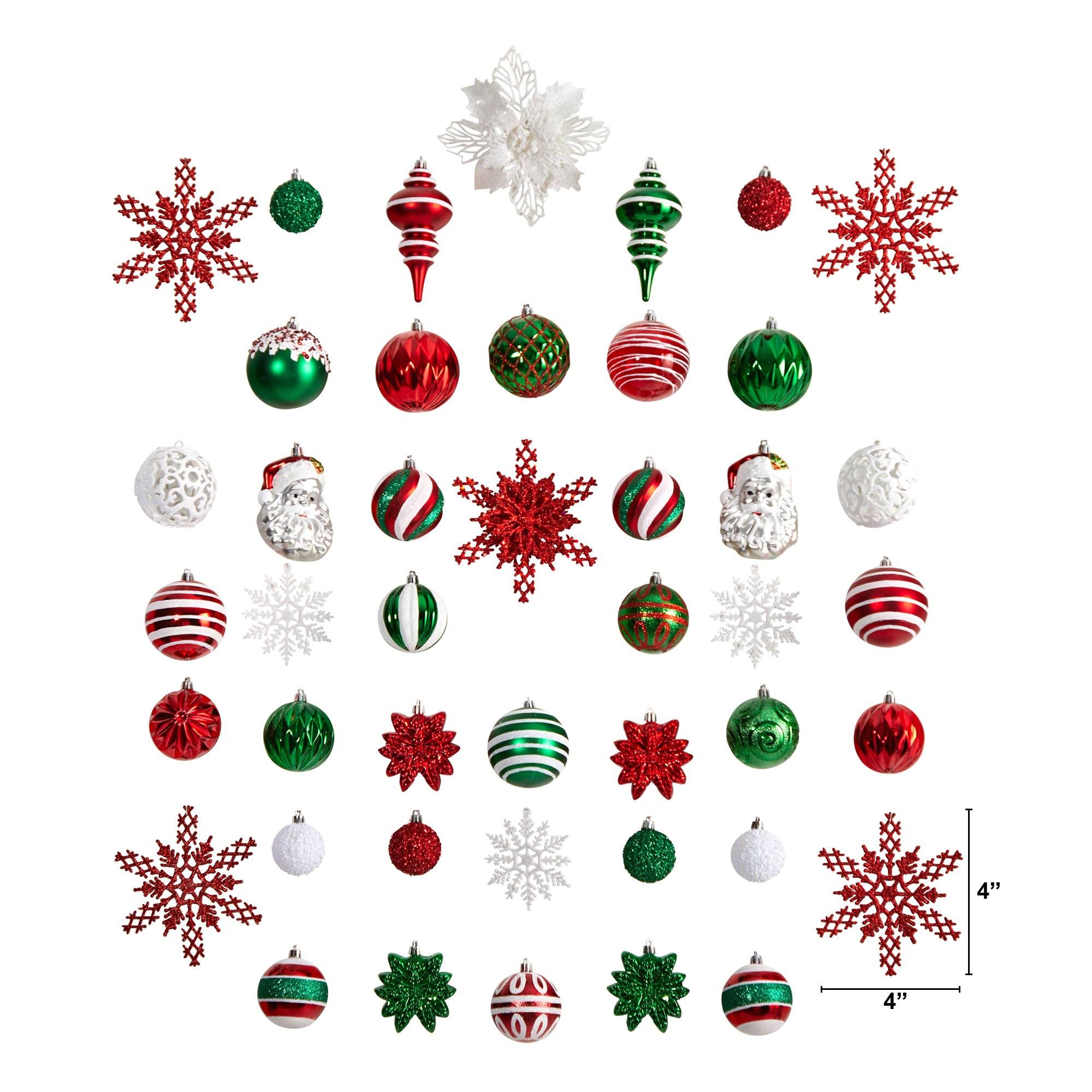 70 Red and Green Shatterproof Christmas Tree Ornament Set with Re-Useable Container - Image 3