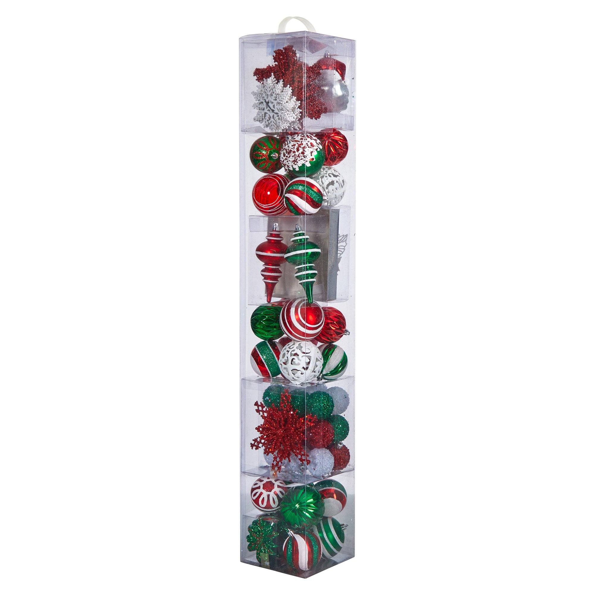 70 Red and Green Shatterproof Christmas Tree Ornament Set with Re-Useable Container - Image 4