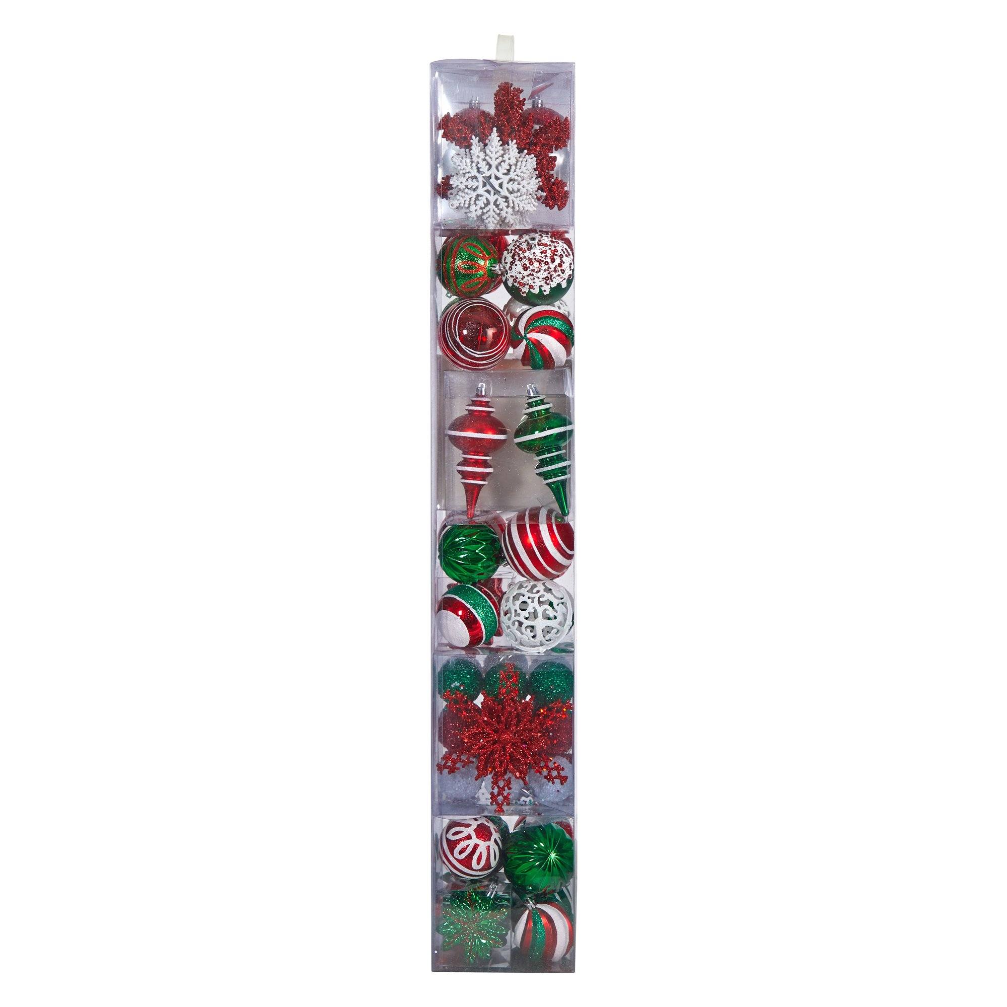 70 Red and Green Shatterproof Christmas Tree Ornament Set with Re-Useable Container - Image 5