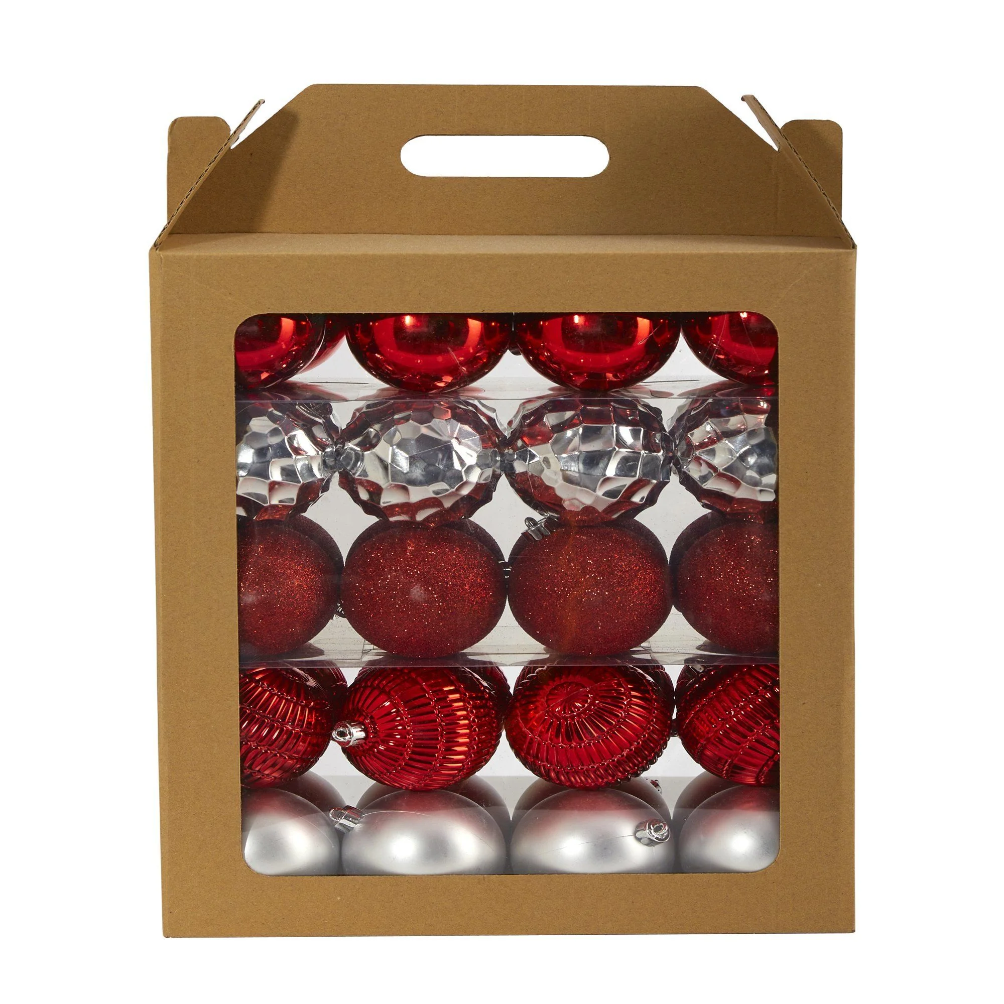 Holiday Shatterproof, 40 Count Christmas Tree Ornament Box Set, 80mm with Re-Useable Box