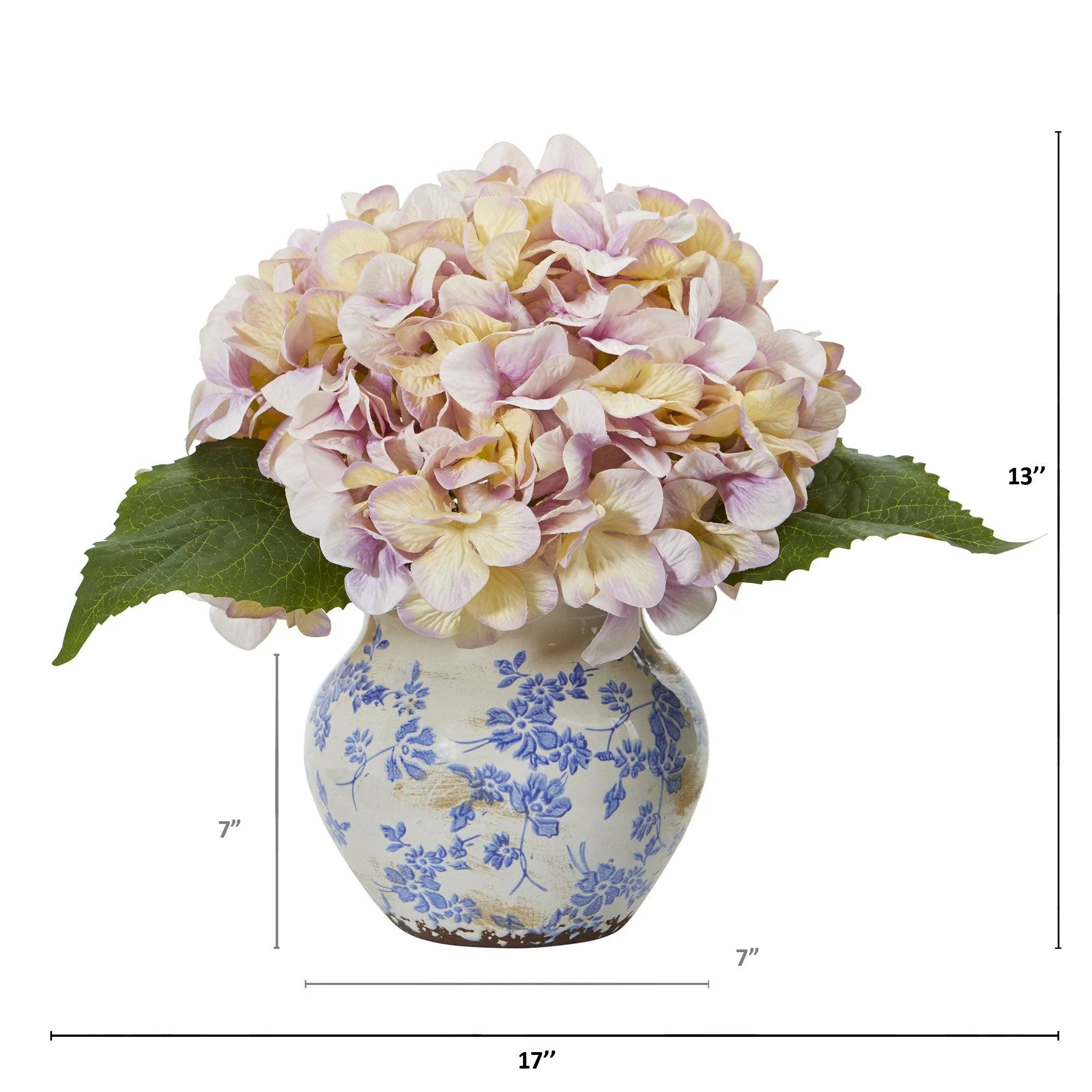13” Hydrangea Artificial Arrangement in Floral Vase - Image 2