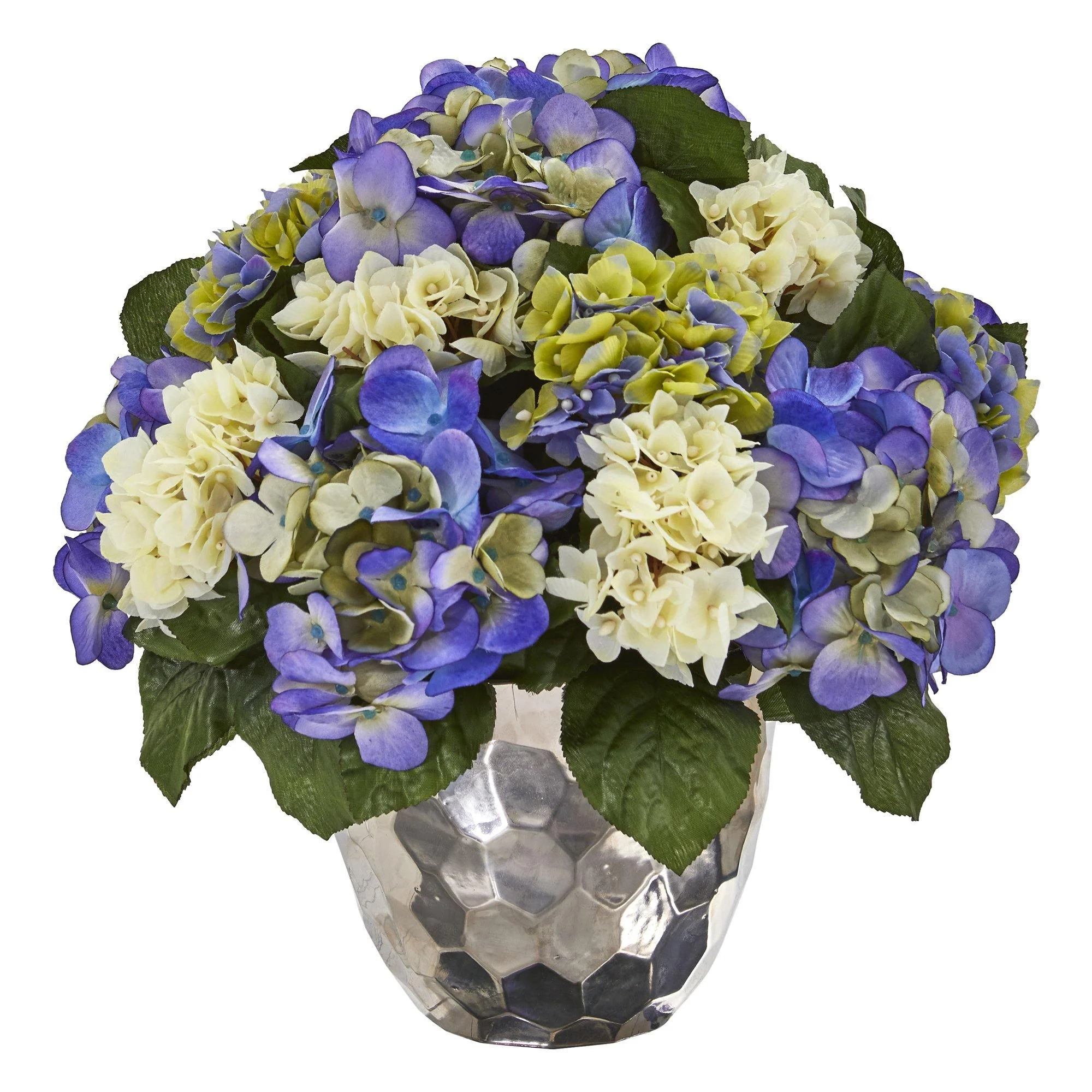 15” Hydrangea Artificial Arrangement in Silver Vase - Image 2