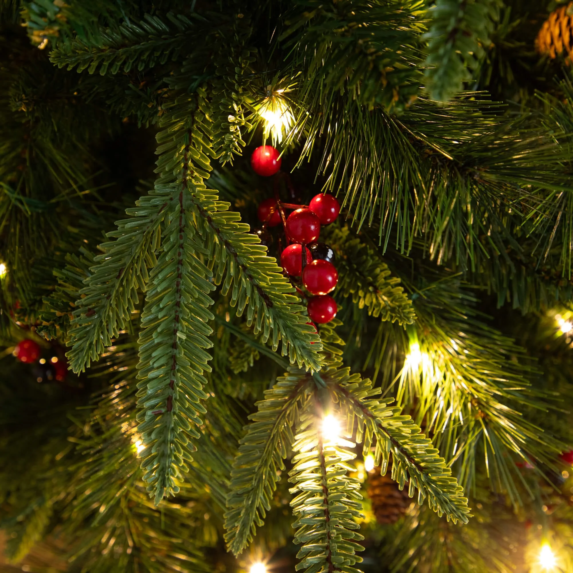 Pre-Lit Artificial Christmas Holiday 5 Piece Bundle with Pinecones & Berries- Set of 2 5' Christmas Trees, 24-in Wreath and set of 2 9-ft Garlands - Image 2