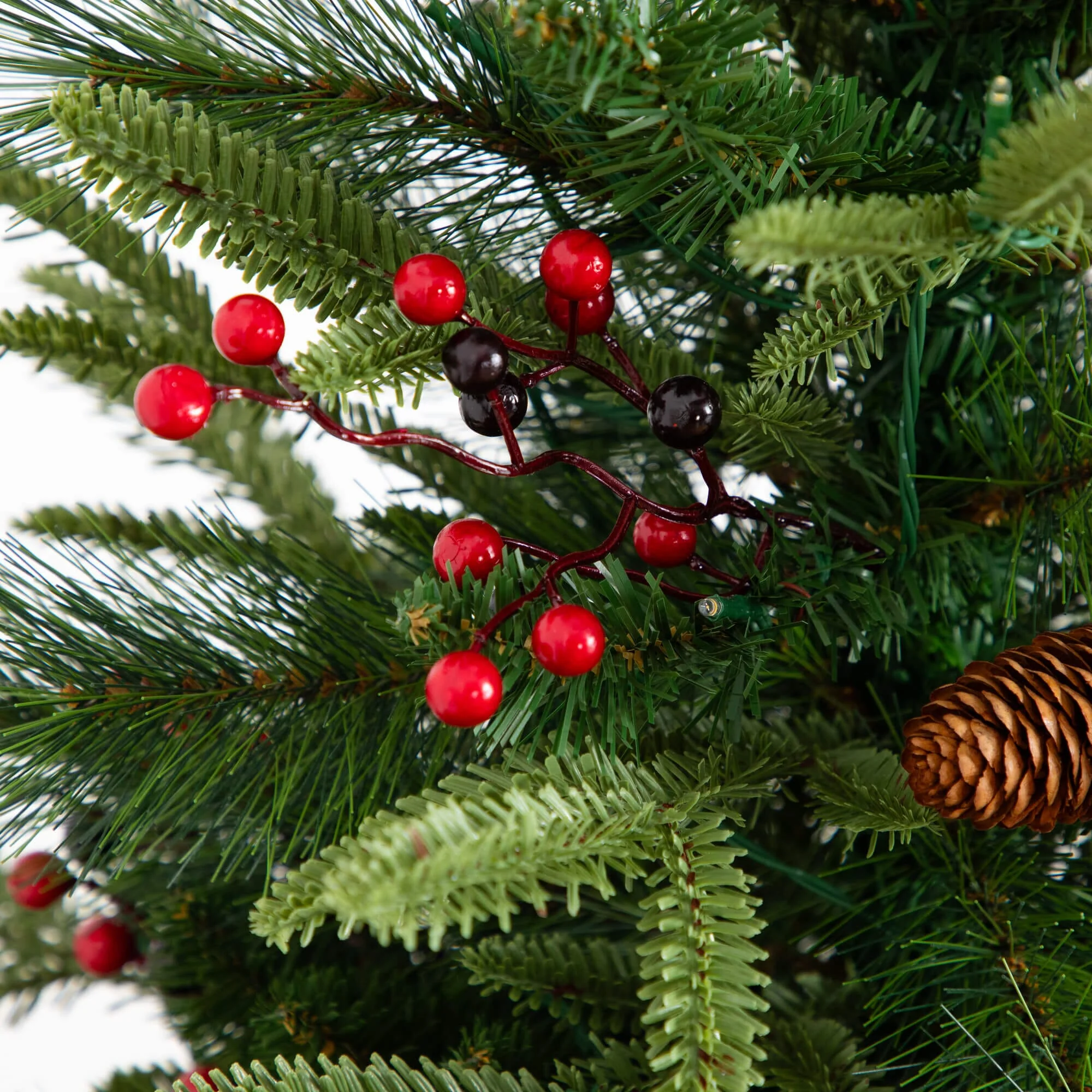 Pre-Lit Artificial Christmas Holiday 5 Piece Bundle with Pinecones & Berries- Set of 2 5' Christmas Trees, 24-in Wreath and set of 2 9-ft Garlands - Image 5