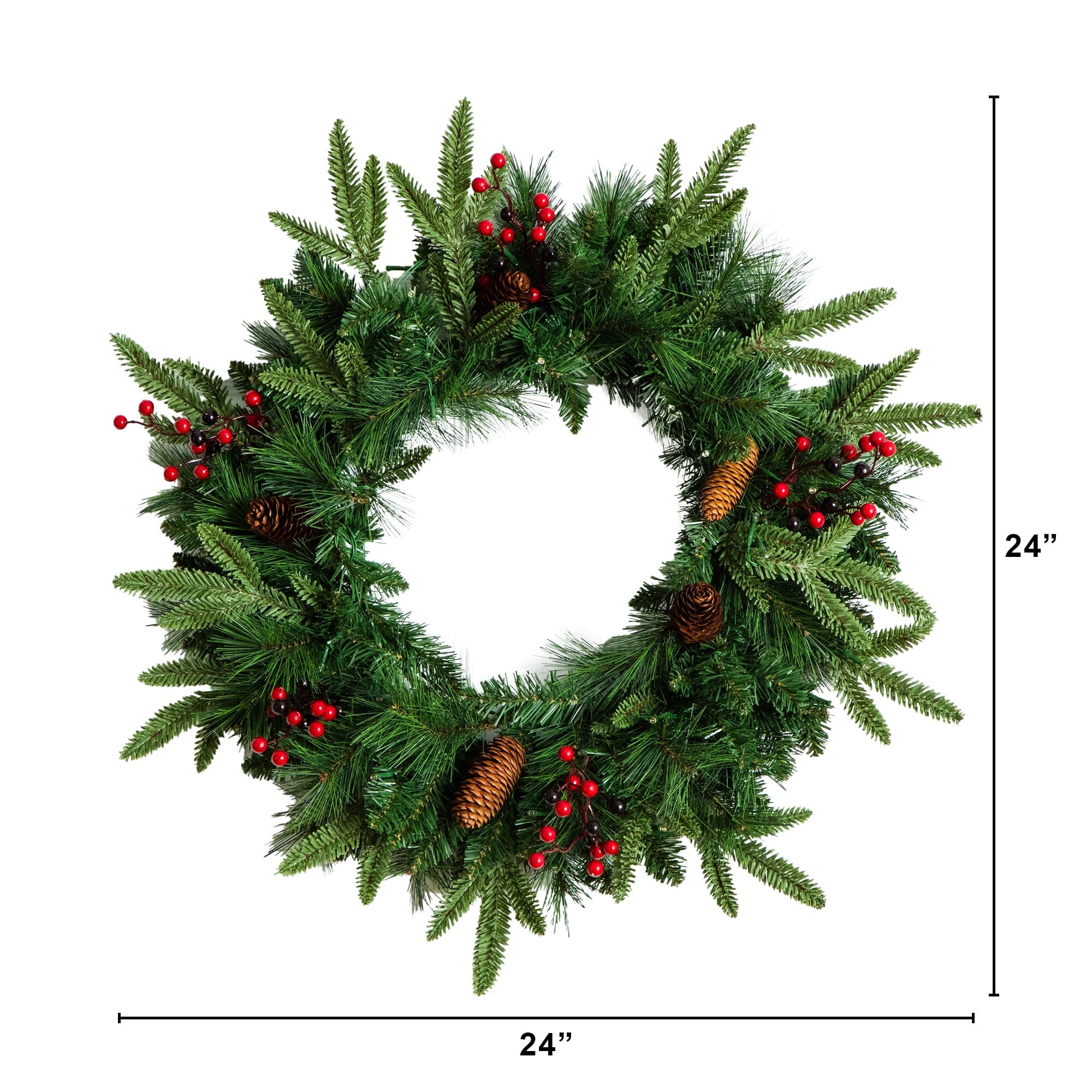 Pre-Lit Artificial Christmas Holiday 5 Piece Bundle with Pinecones & Berries- Set of 2 5' Christmas Trees, 24-in Wreath and set of 2 9-ft Garlands - Image 7