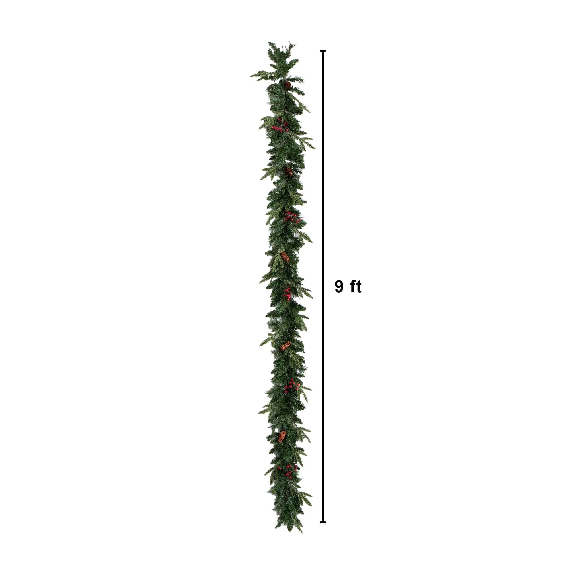 Pre-Lit Artificial Christmas Holiday 5 Piece Bundle with Pinecones & Berries- Set of 2 5' Christmas Trees, 24-in Wreath and set of 2 9-ft Garlands - Image 8