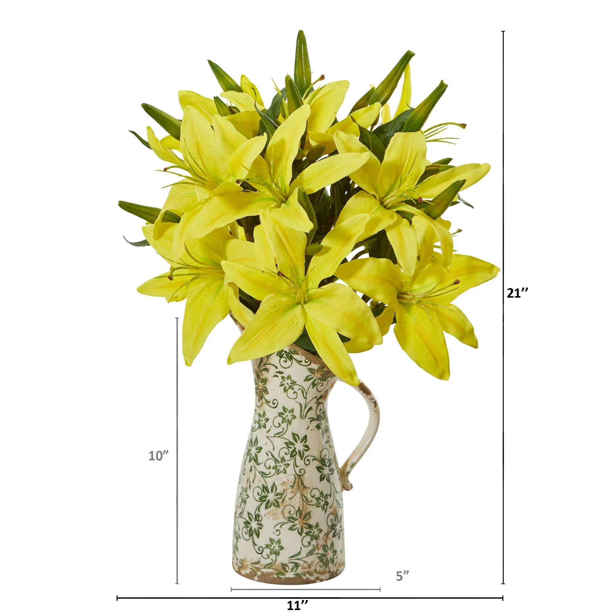 21” Lily Artificial Arrangement in Floral Pitcher - Image 3