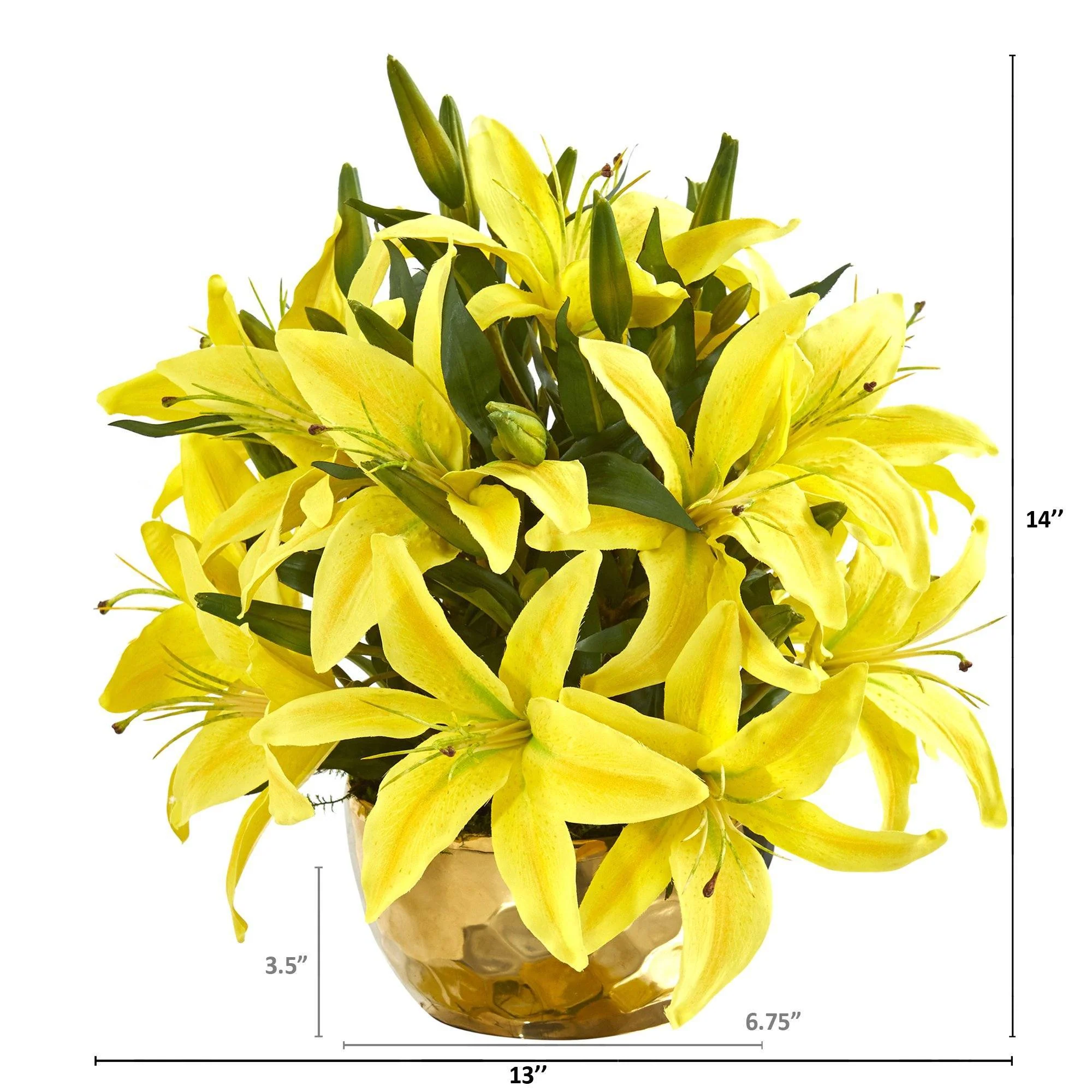 14” Lily Artificial Arrangement in Gold Vase - Image 10
