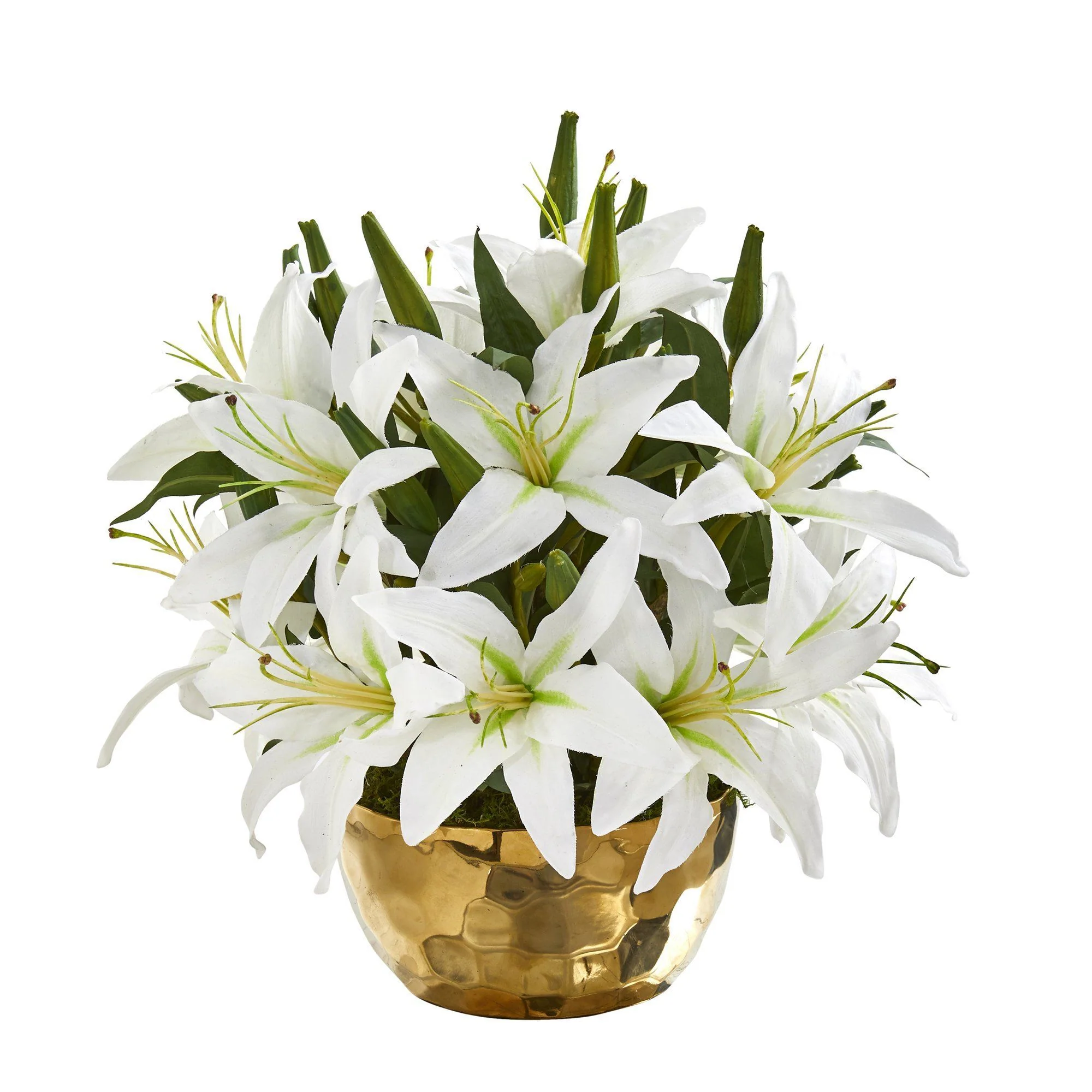 14” Lily Artificial Arrangement in Gold Vase - Image 2