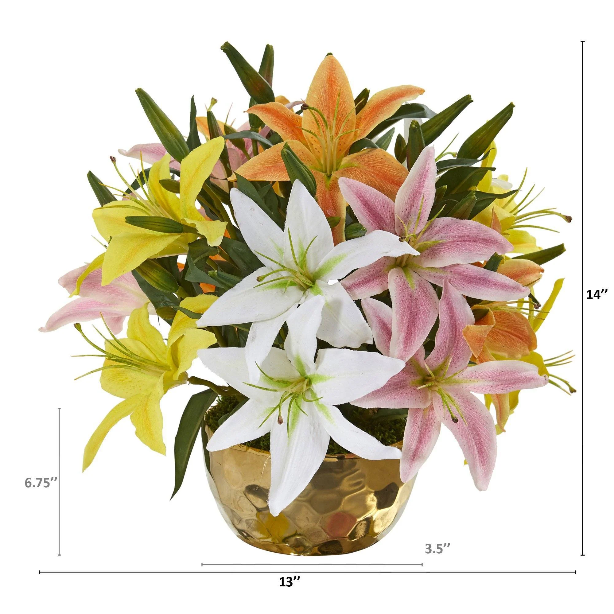 14” Lily Artificial Arrangement in Gold Vase - Image 4