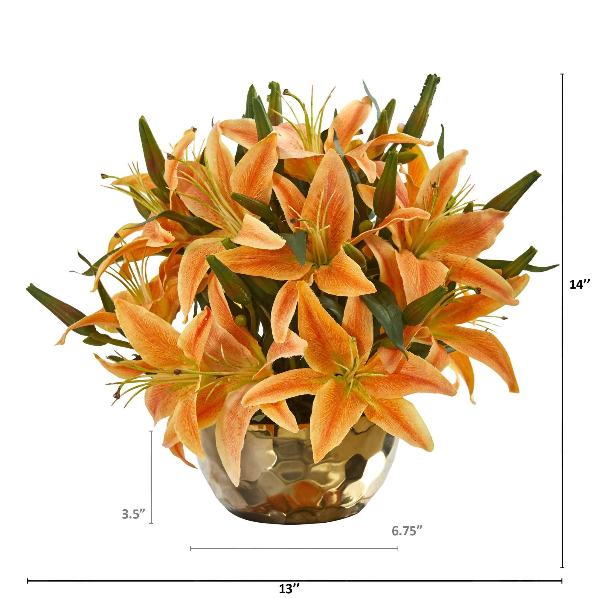 14” Lily Artificial Arrangement in Gold Vase - Image 6