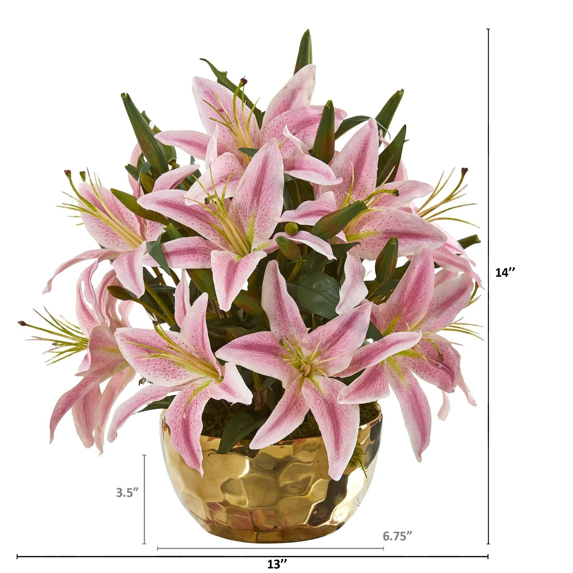 14” Lily Artificial Arrangement in Gold Vase - Image 7