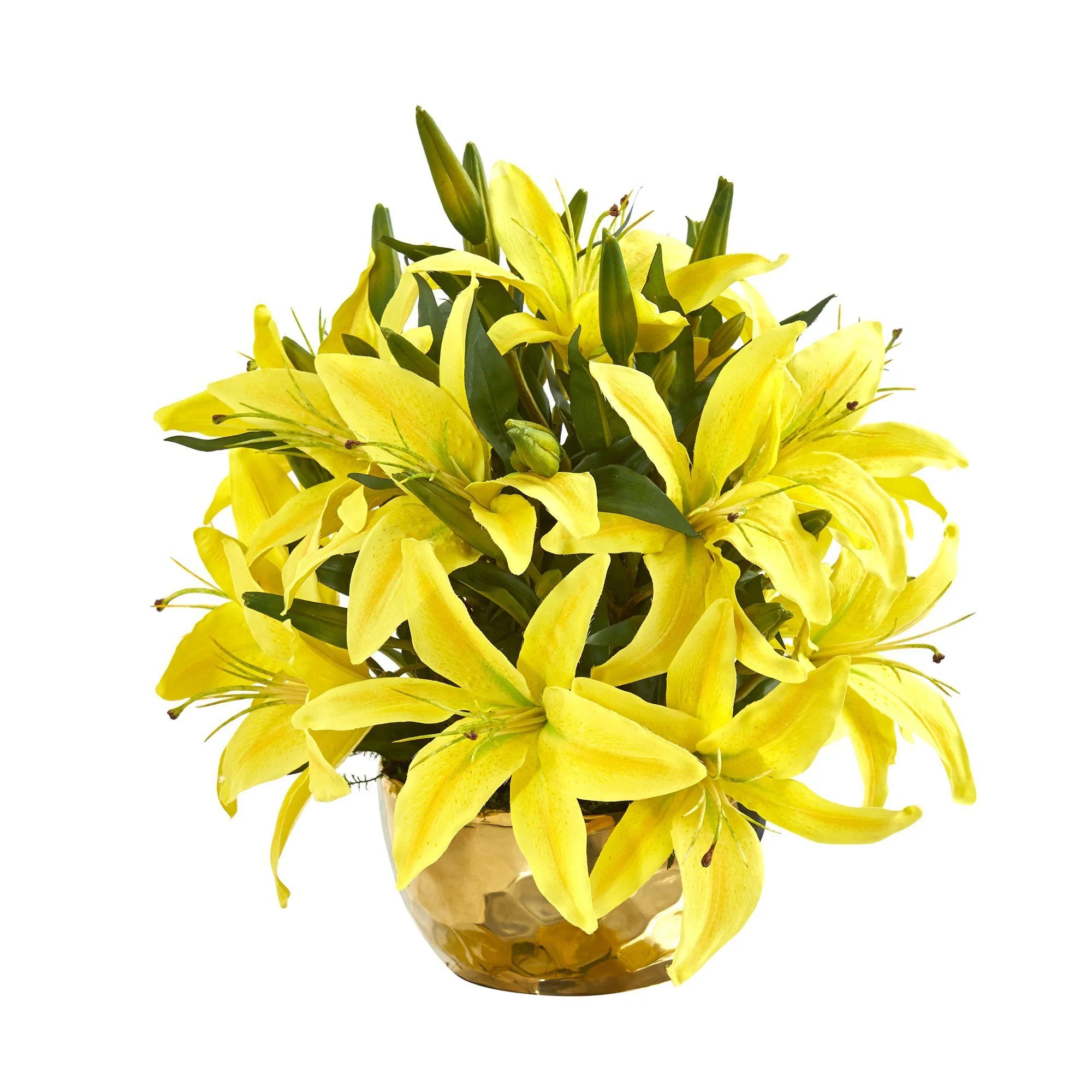 14” Lily Artificial Arrangement in Gold Vase - Image 8