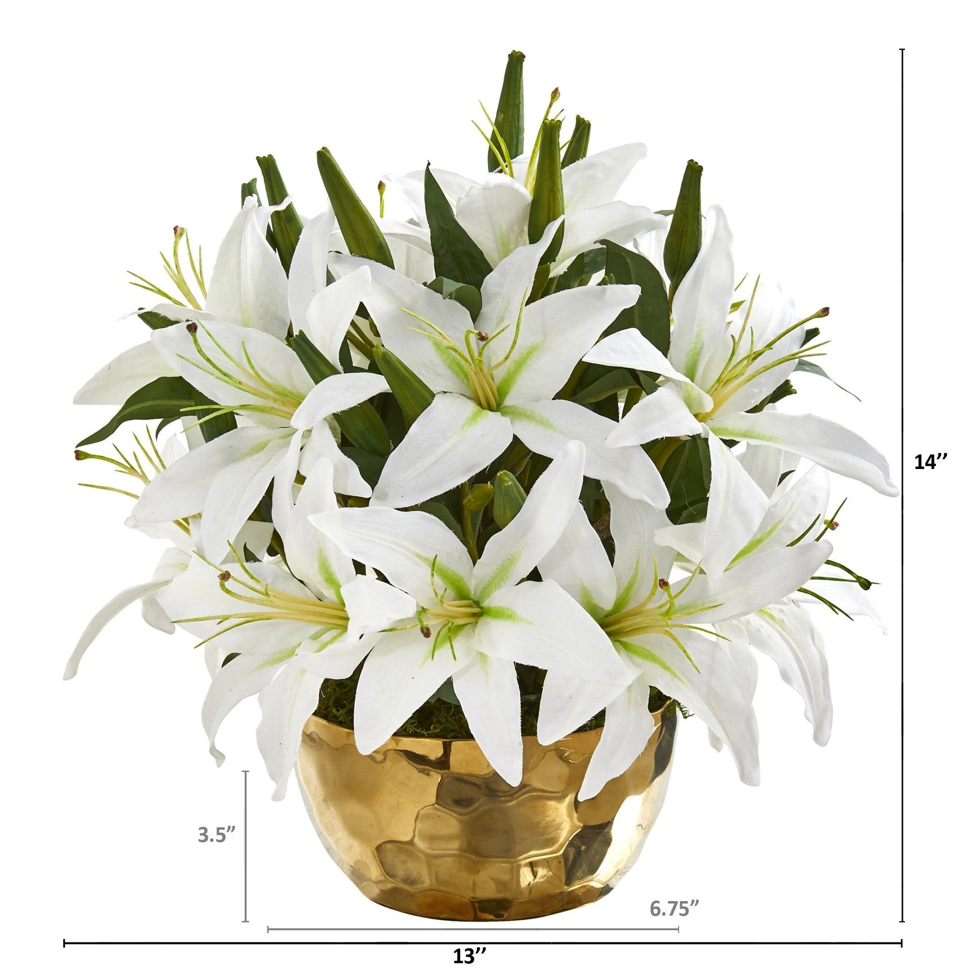 14” Lily Artificial Arrangement in Gold Vase - Image 9
