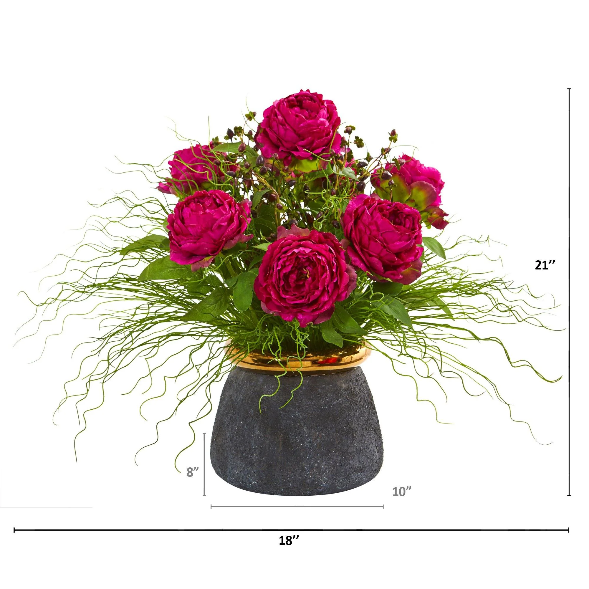 Peony and Grass Artificial Arrangement in Designer Vase - Image 2