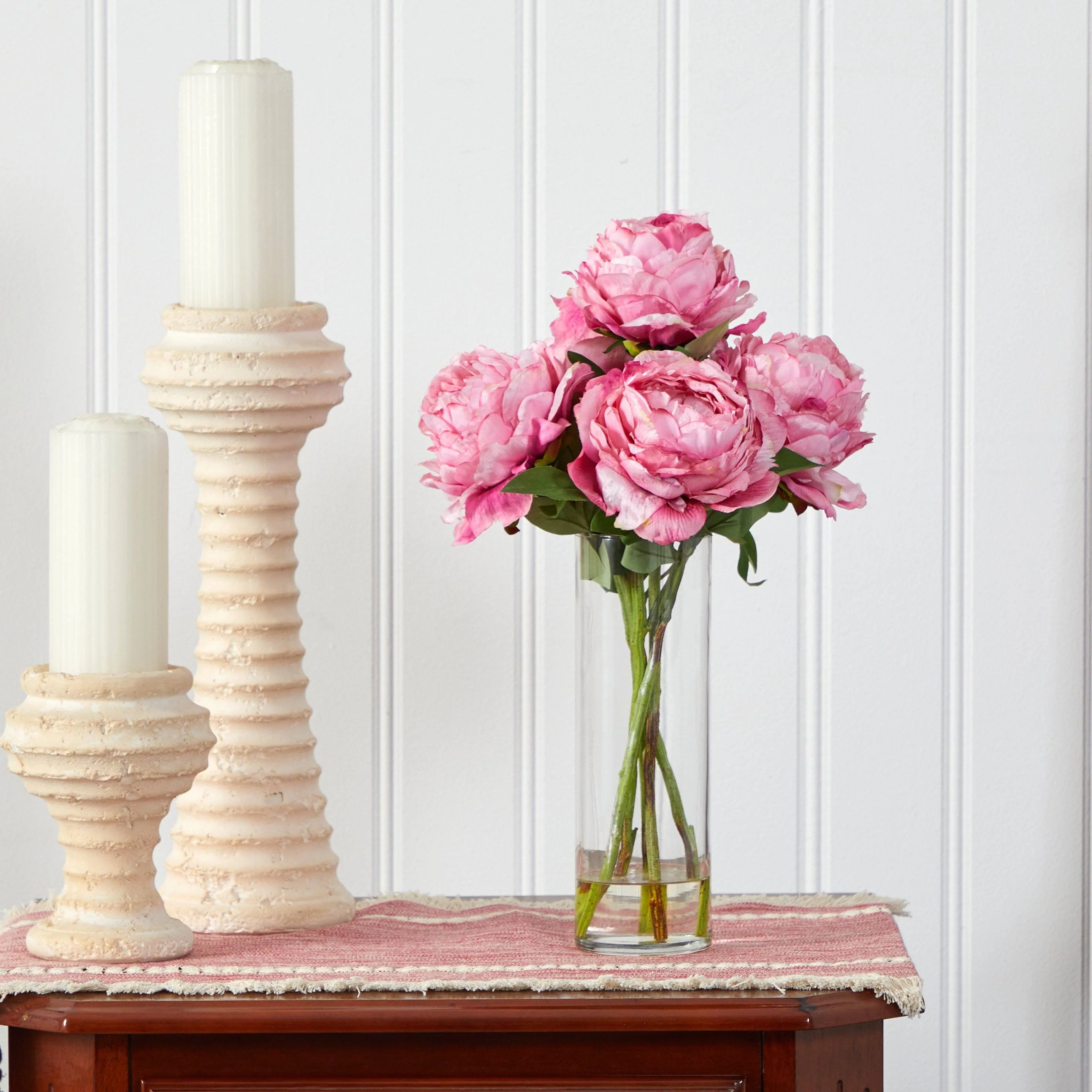 19” Peony Artificial Arrangement in Glass Vase - Image 5