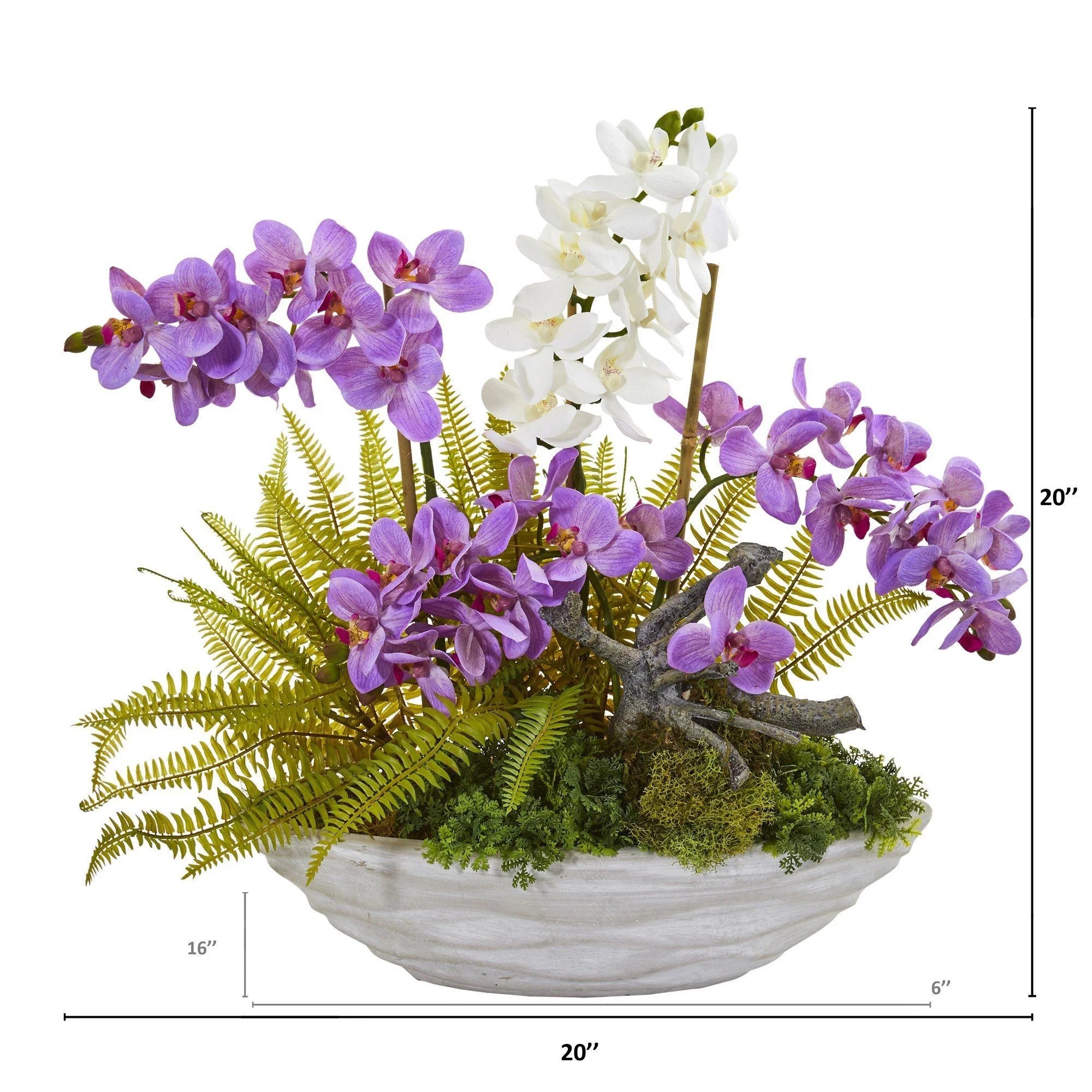 Phalaenopsis Orchid and Fern Artificial Arrangement - Image 2