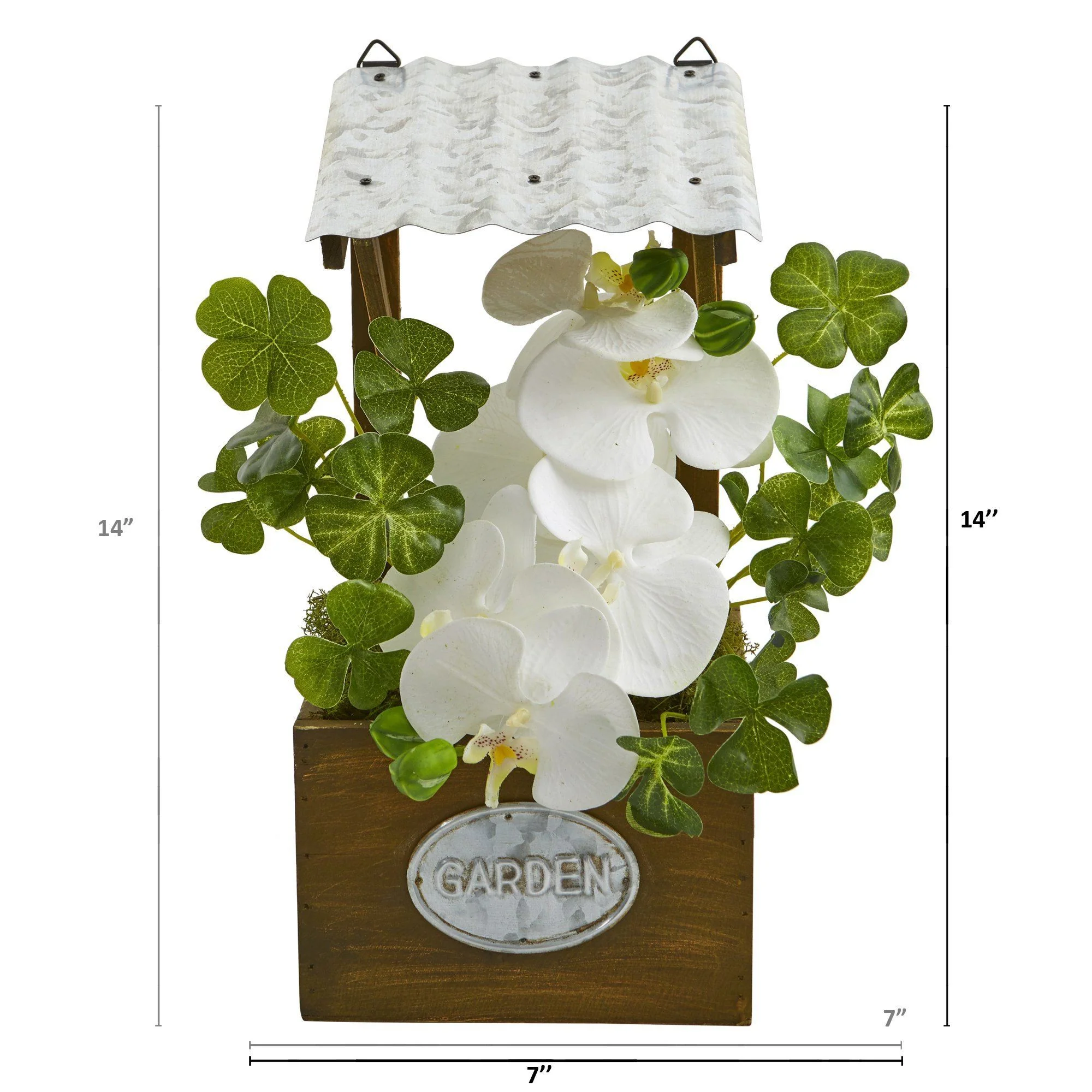 14” Phalaenopsis Orchid Artificial Plant in Tin Roof Planter - Image 4