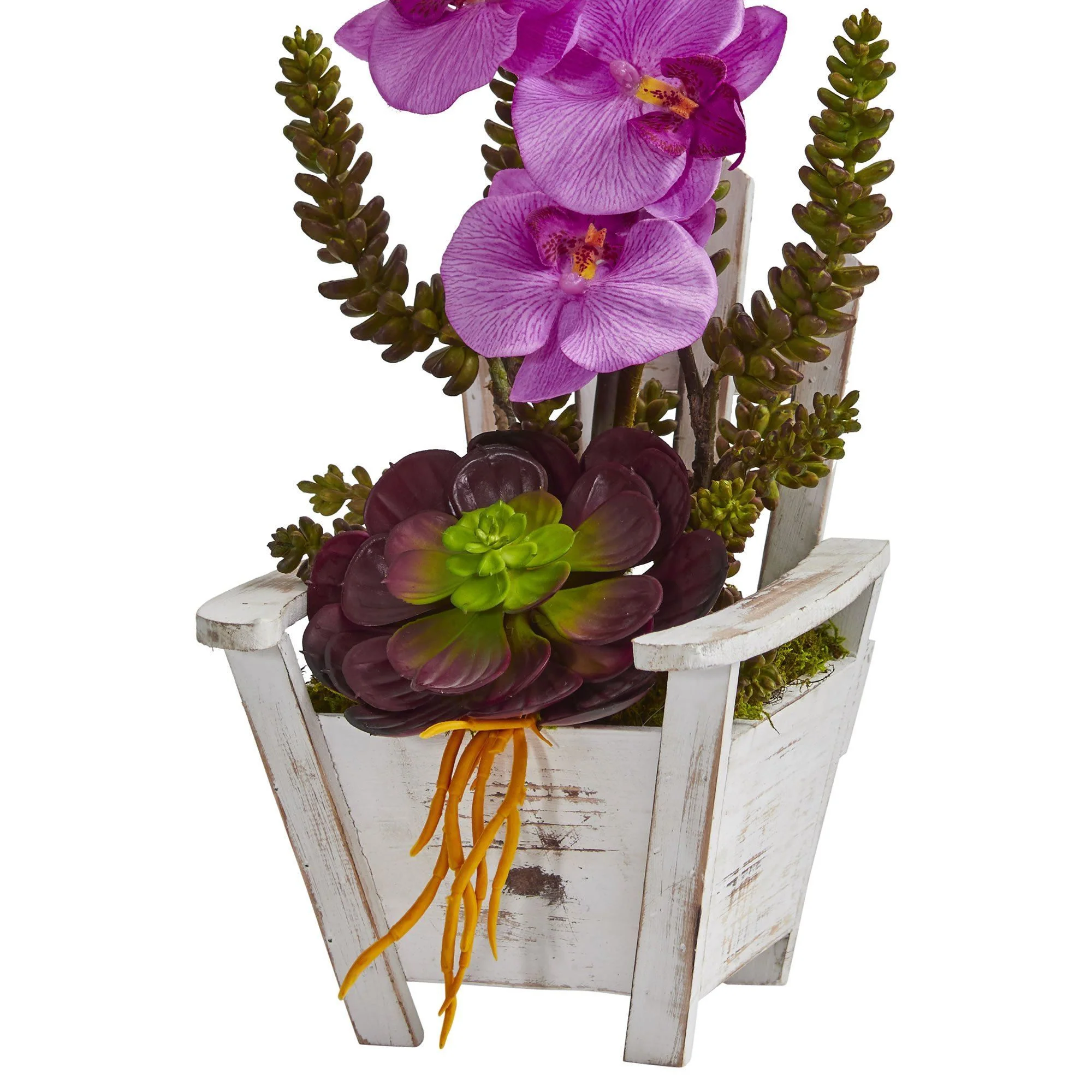 Phalaenopsis Orchid & Succulent Artificial Arrangement in Chair Planter - Image 10