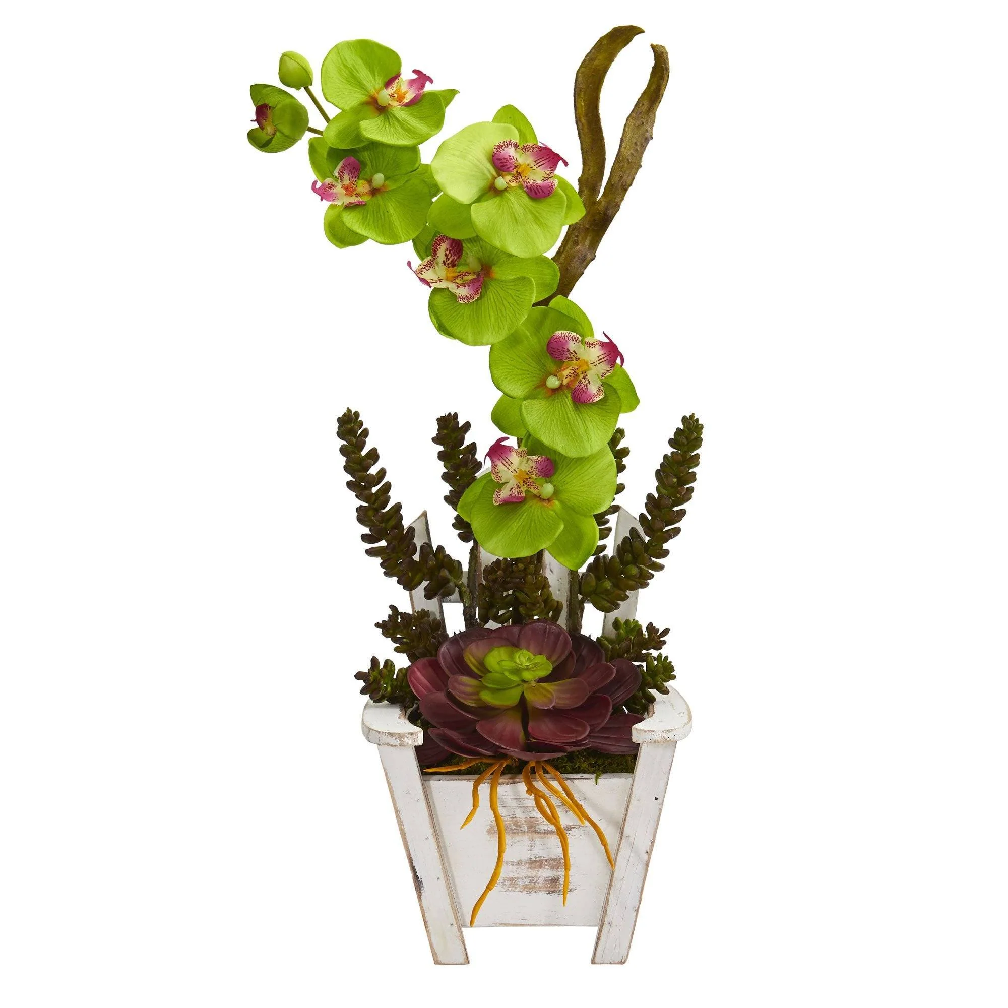 Phalaenopsis Orchid & Succulent Artificial Arrangement in Chair Planter - Image 7
