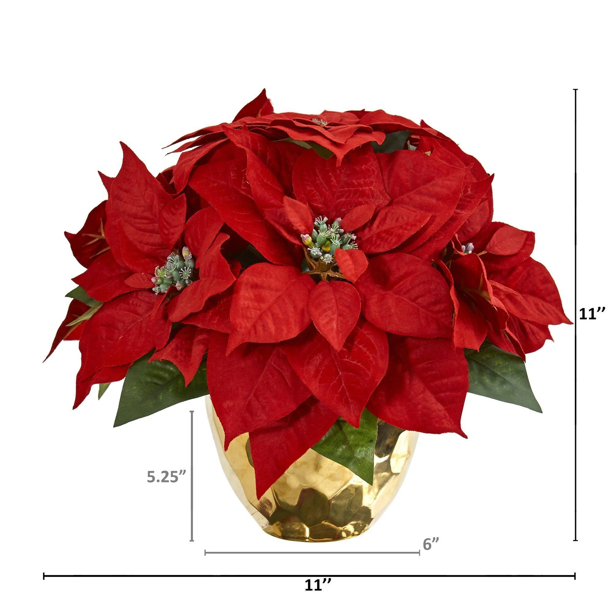 Poinsettia Artificial Arrangement in Golden Vase - Image 2