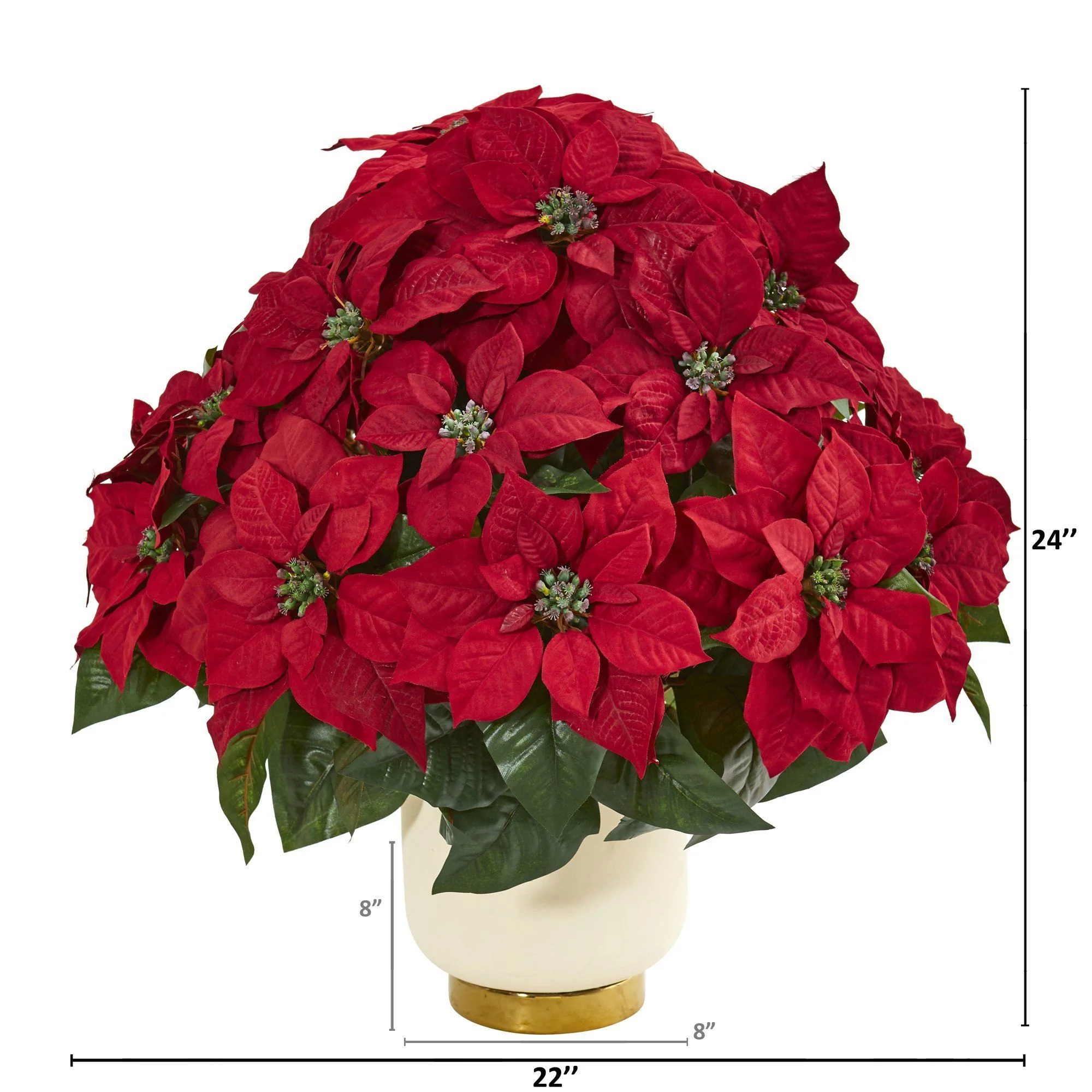 Poinsettia Artificial Arrangement in White Bowl - Image 2