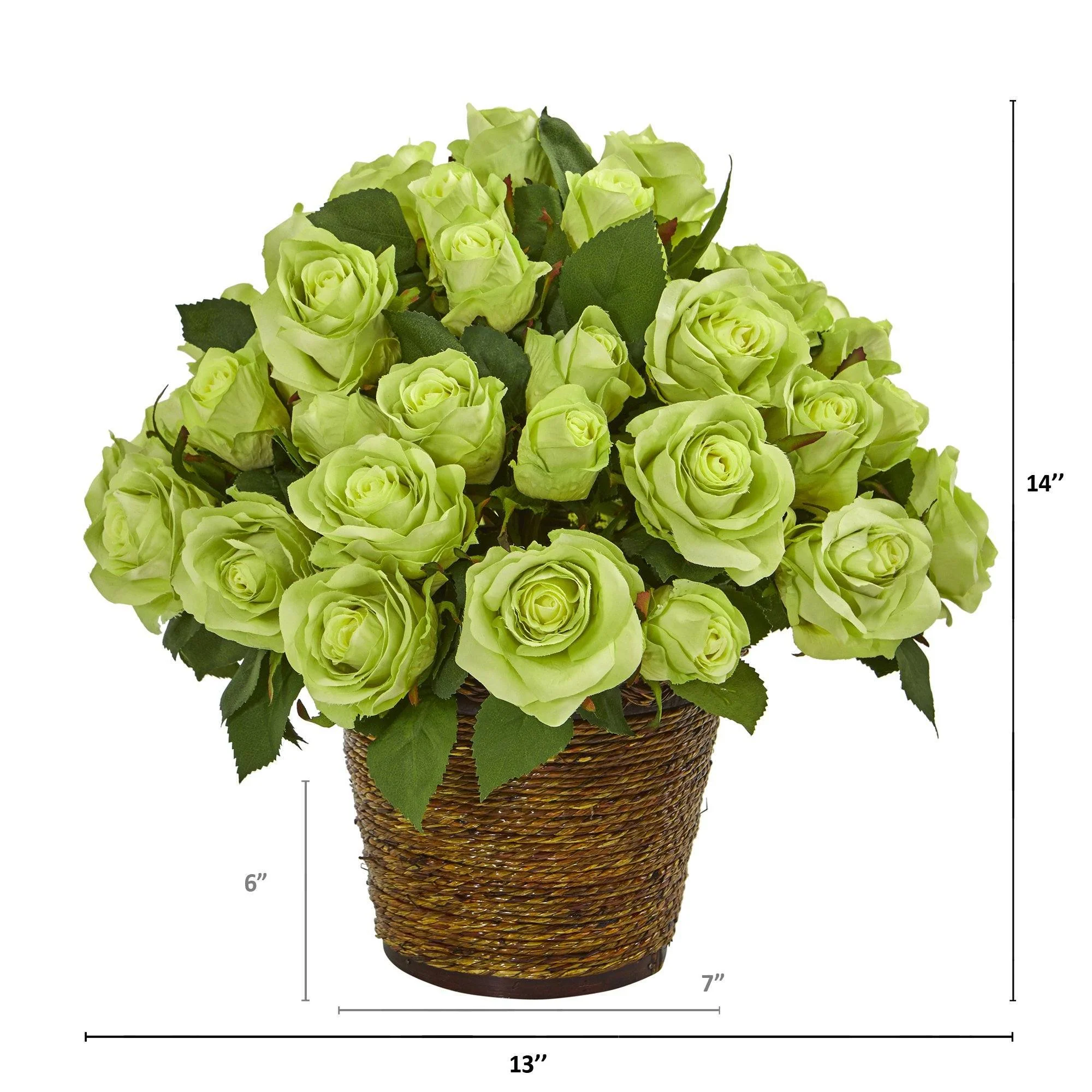 14” Rose Artificial Arrangement in Basket - Image 2