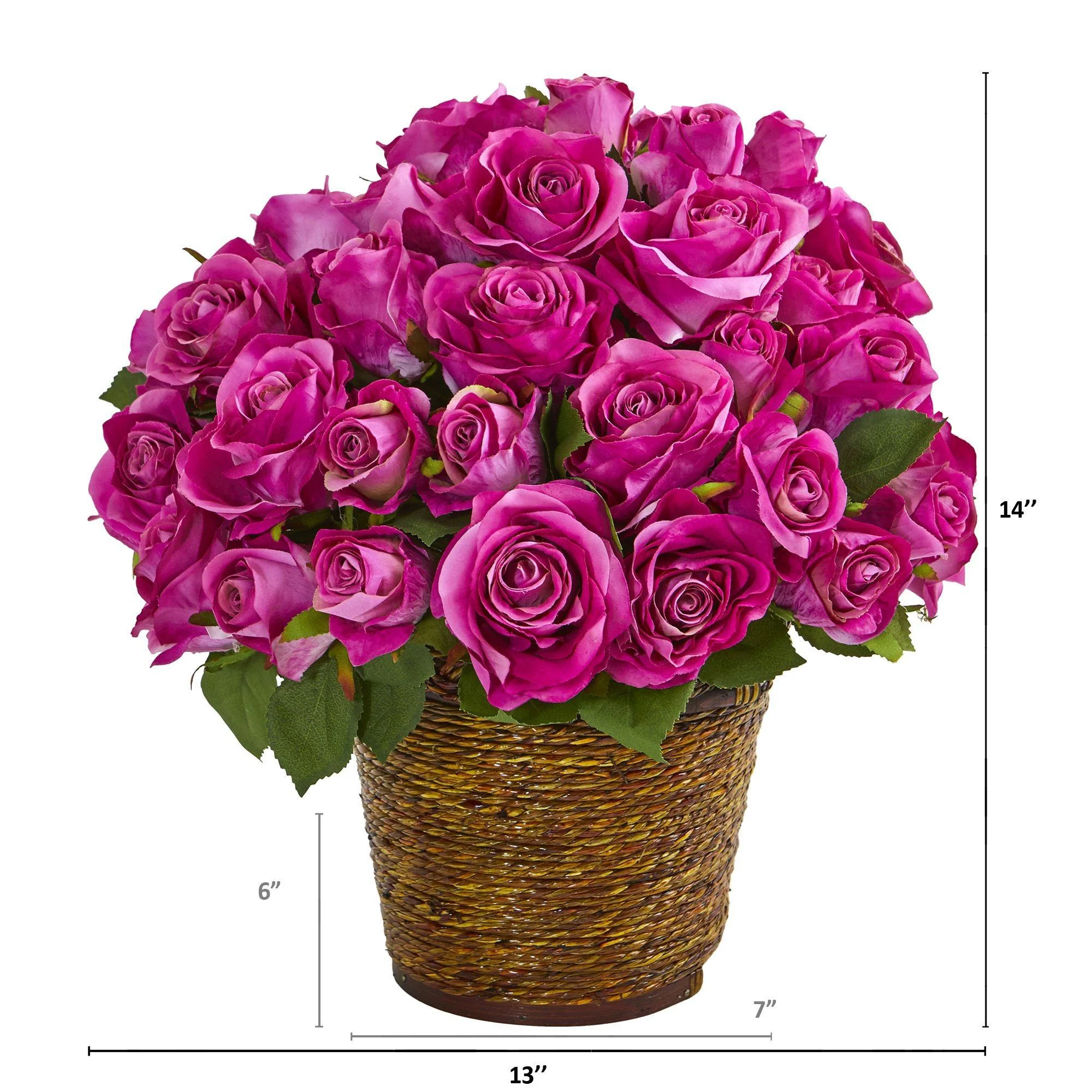14” Rose Artificial Arrangement in Basket - Image 5