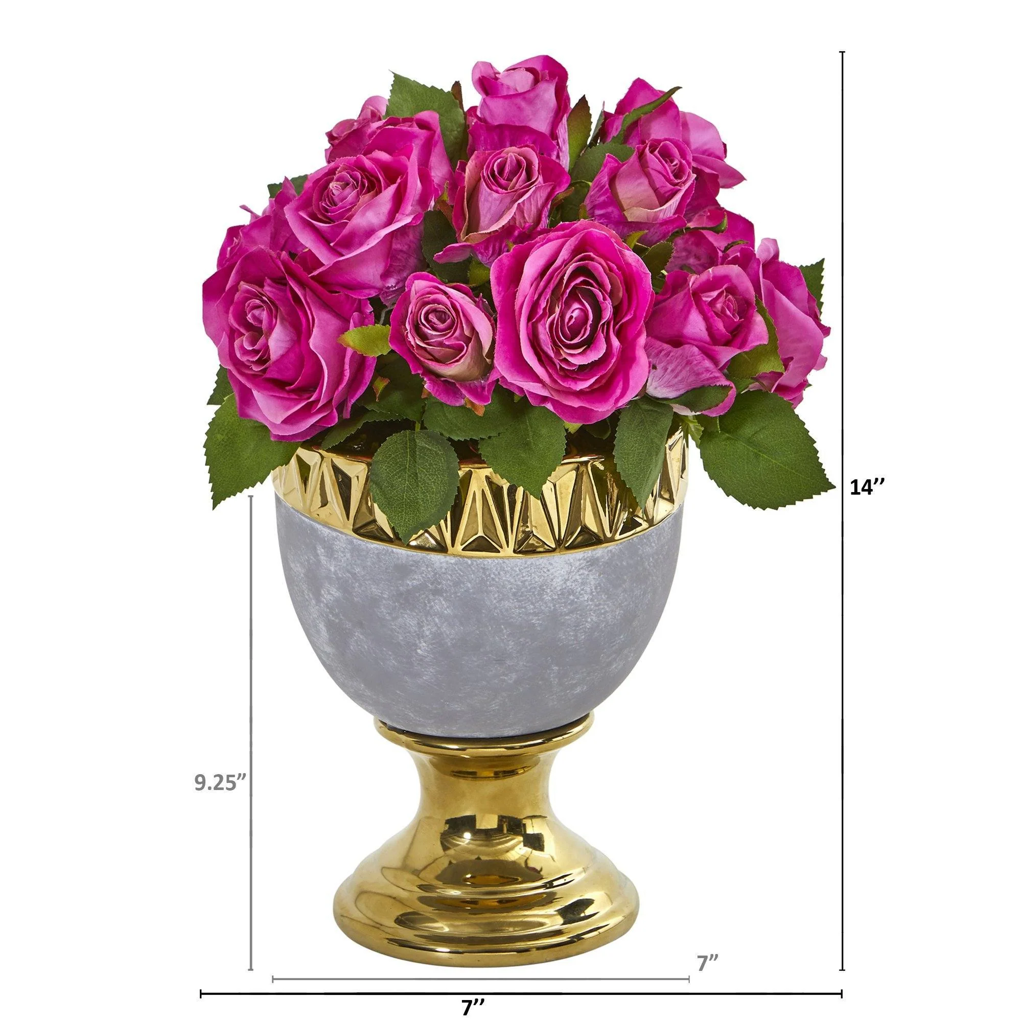 14” Rose Artificial Arrangement in Urn with Gold Trimming - Image 2