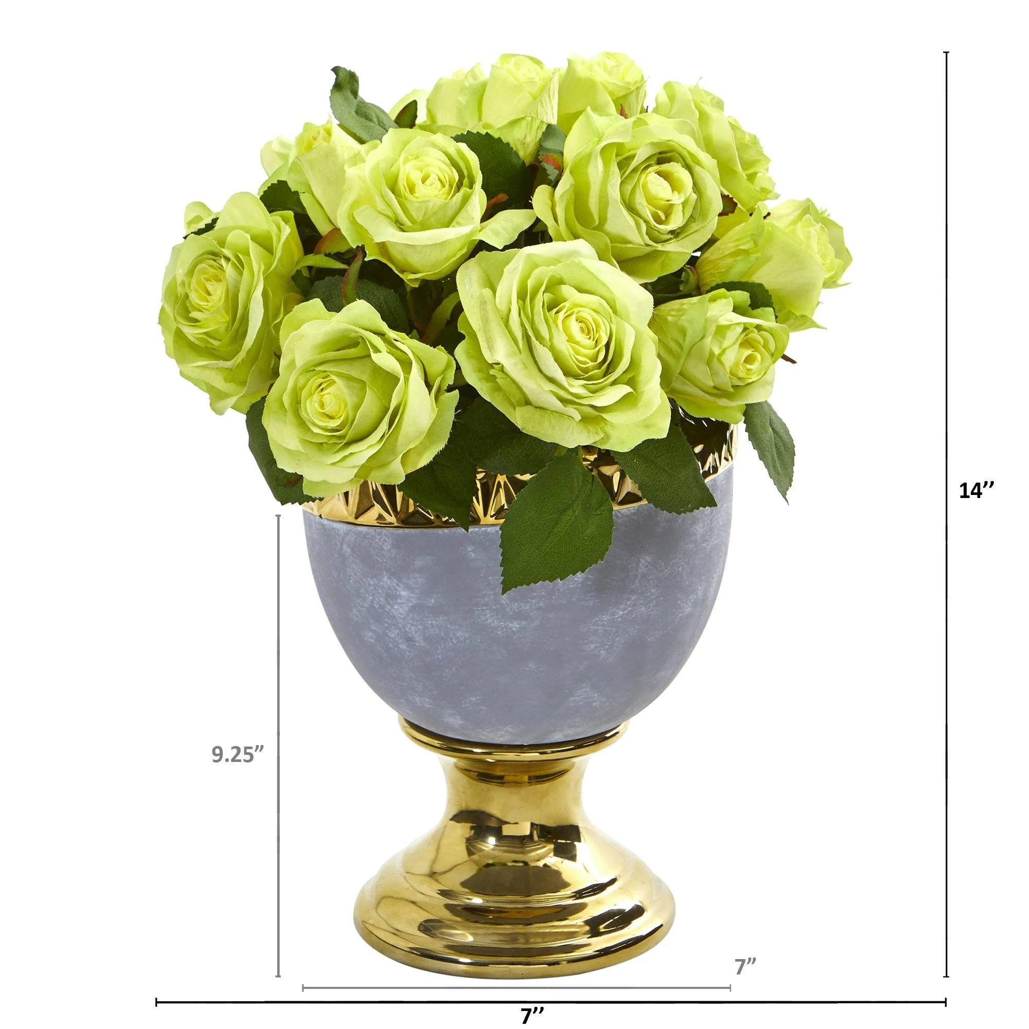 14” Rose Artificial Arrangement in Urn with Gold Trimming - Image 4