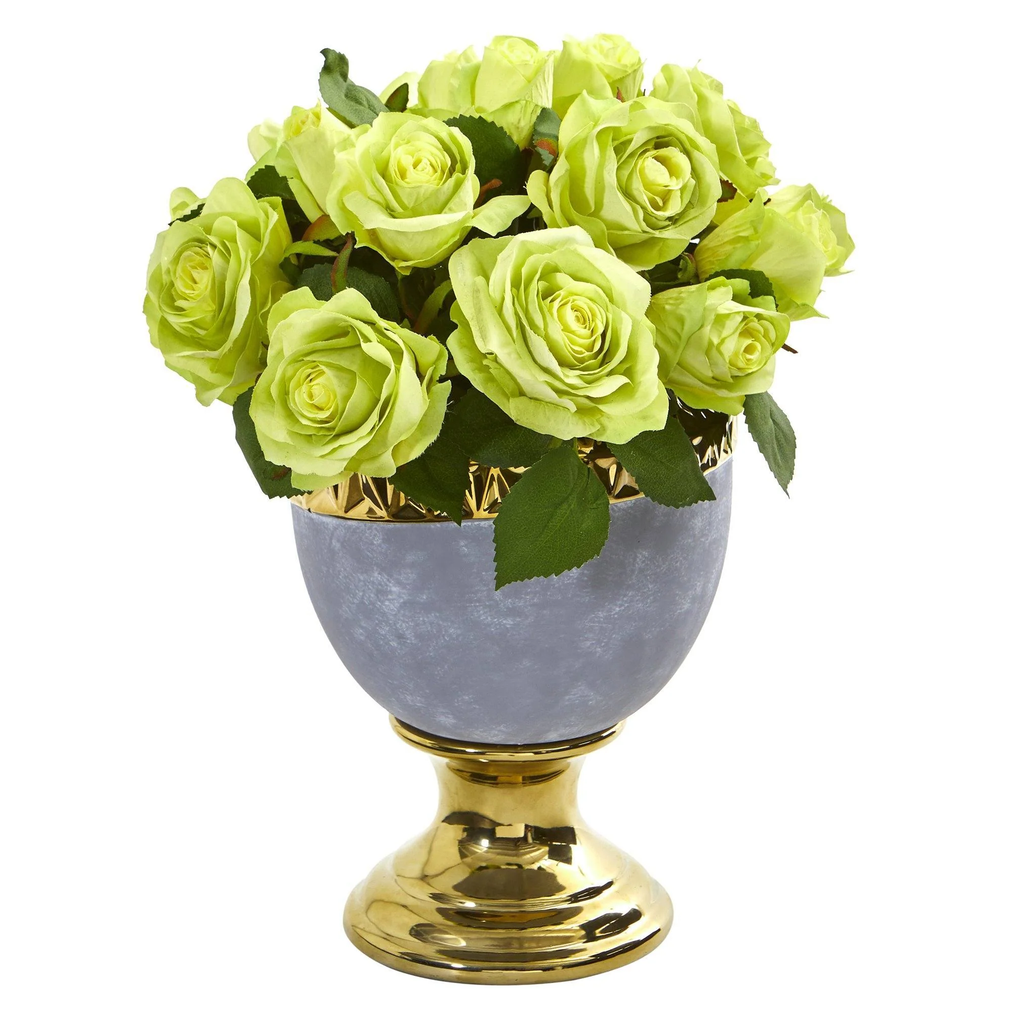 14” Rose Artificial Arrangement in Urn with Gold Trimming - Image 5