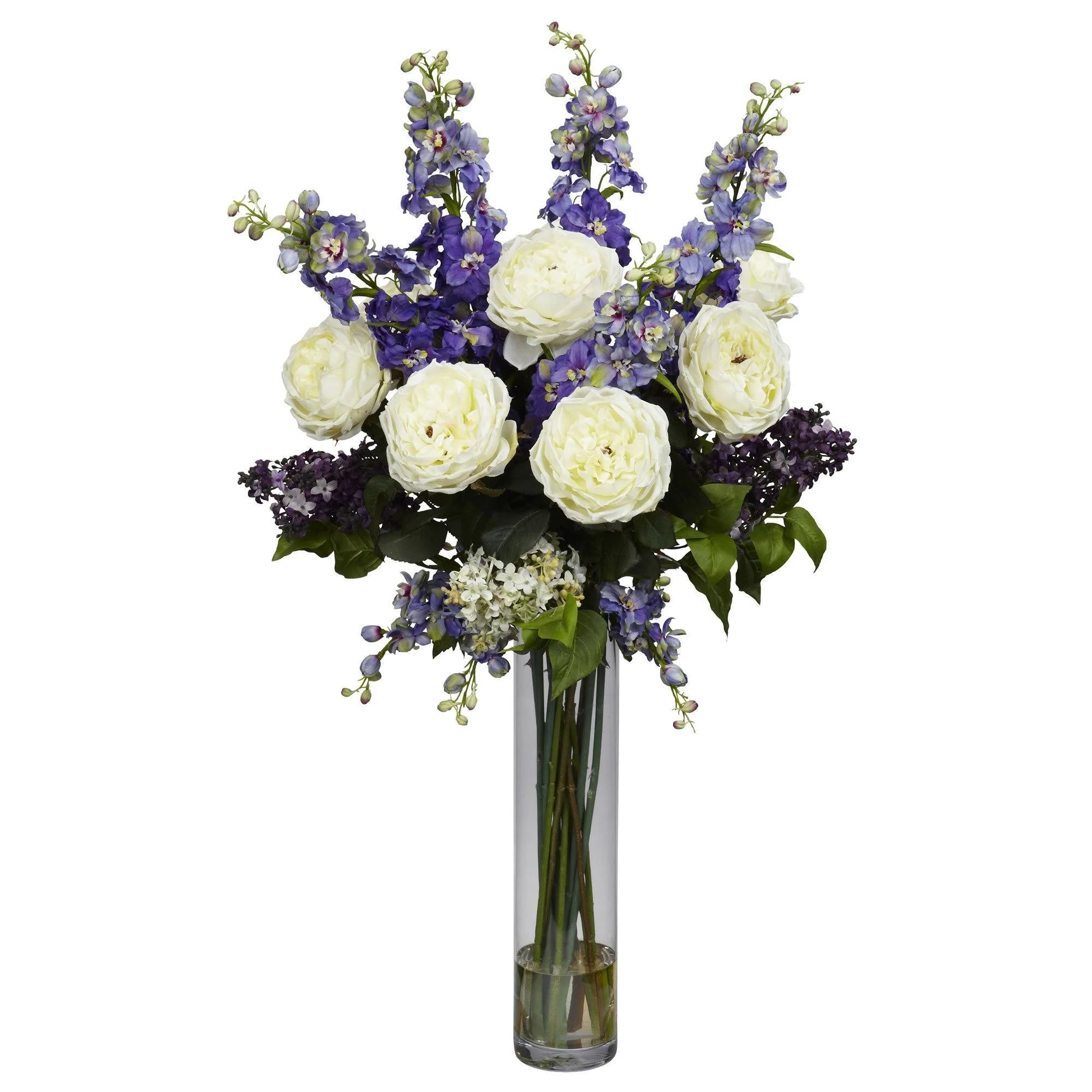 Rose, Delphinium and Lilac Silk Flower Arrangement - Image 2
