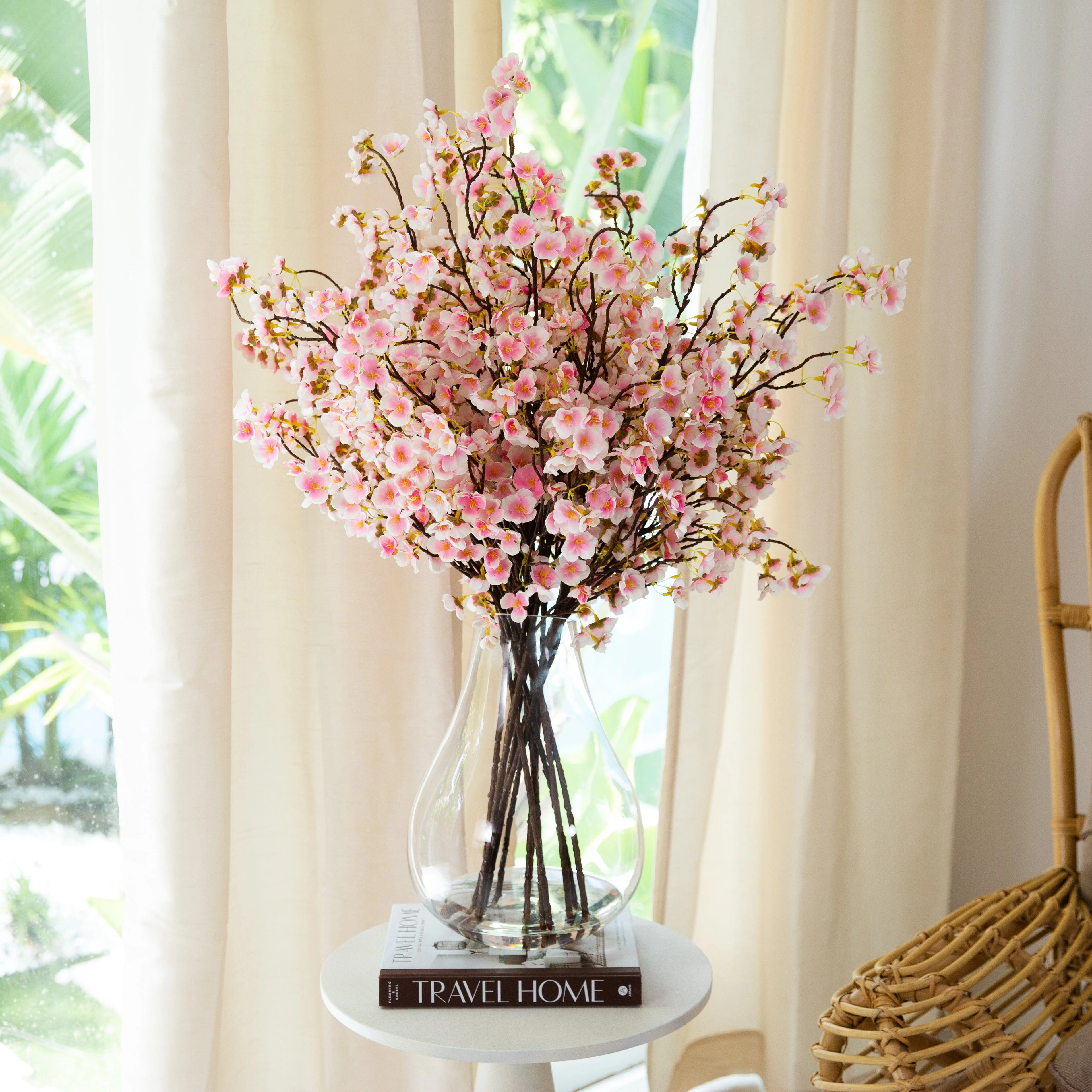 Signature Collection 27” Giant Cherry Blossom Artificial Arrangement in Glass Vase - Image 3