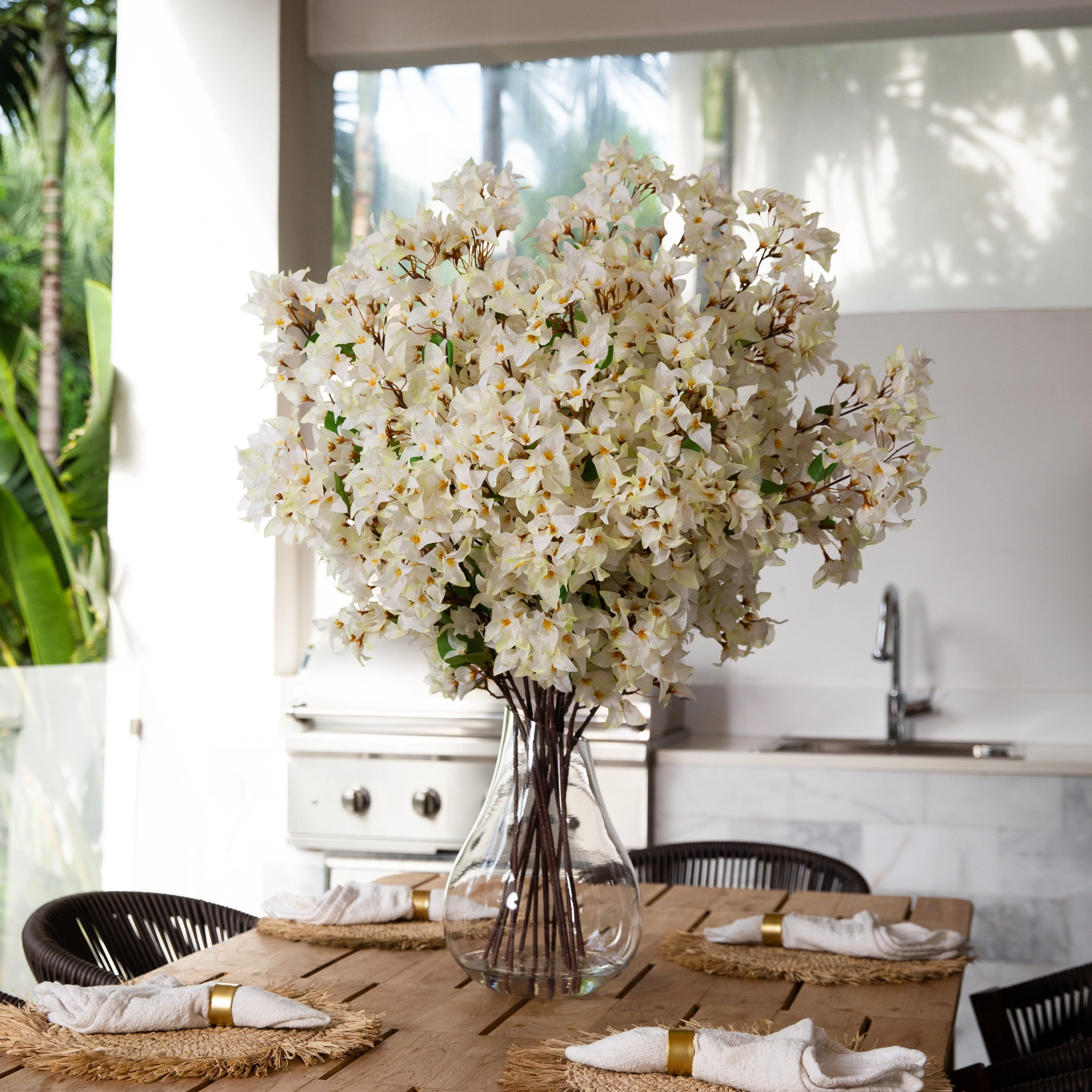 Signature Collection 41” Giant Bougainvillea Artificial Arrangement in Glass Vase - Image 10
