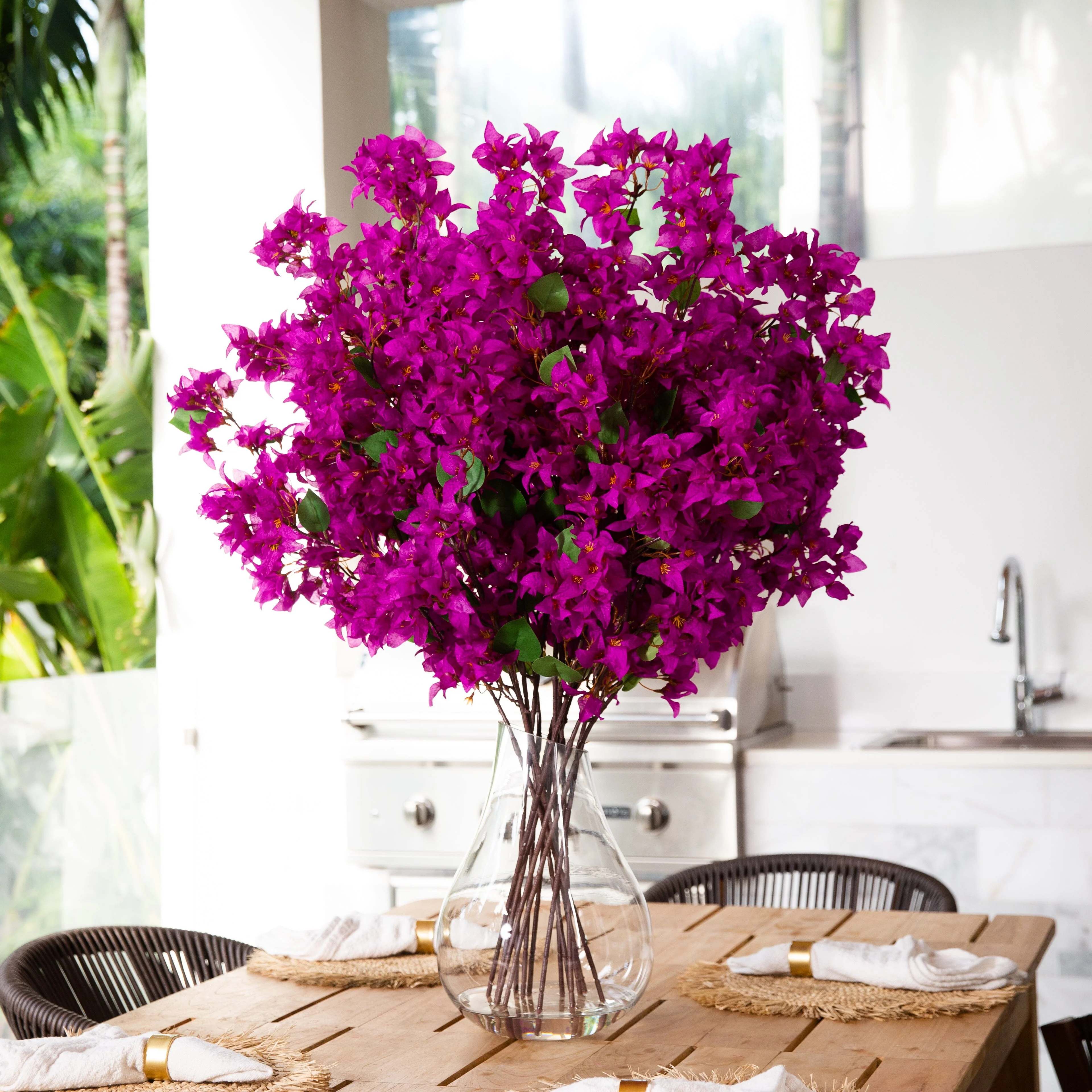 Signature Collection 41” Giant Bougainvillea Artificial Arrangement in Glass Vase - Image 14