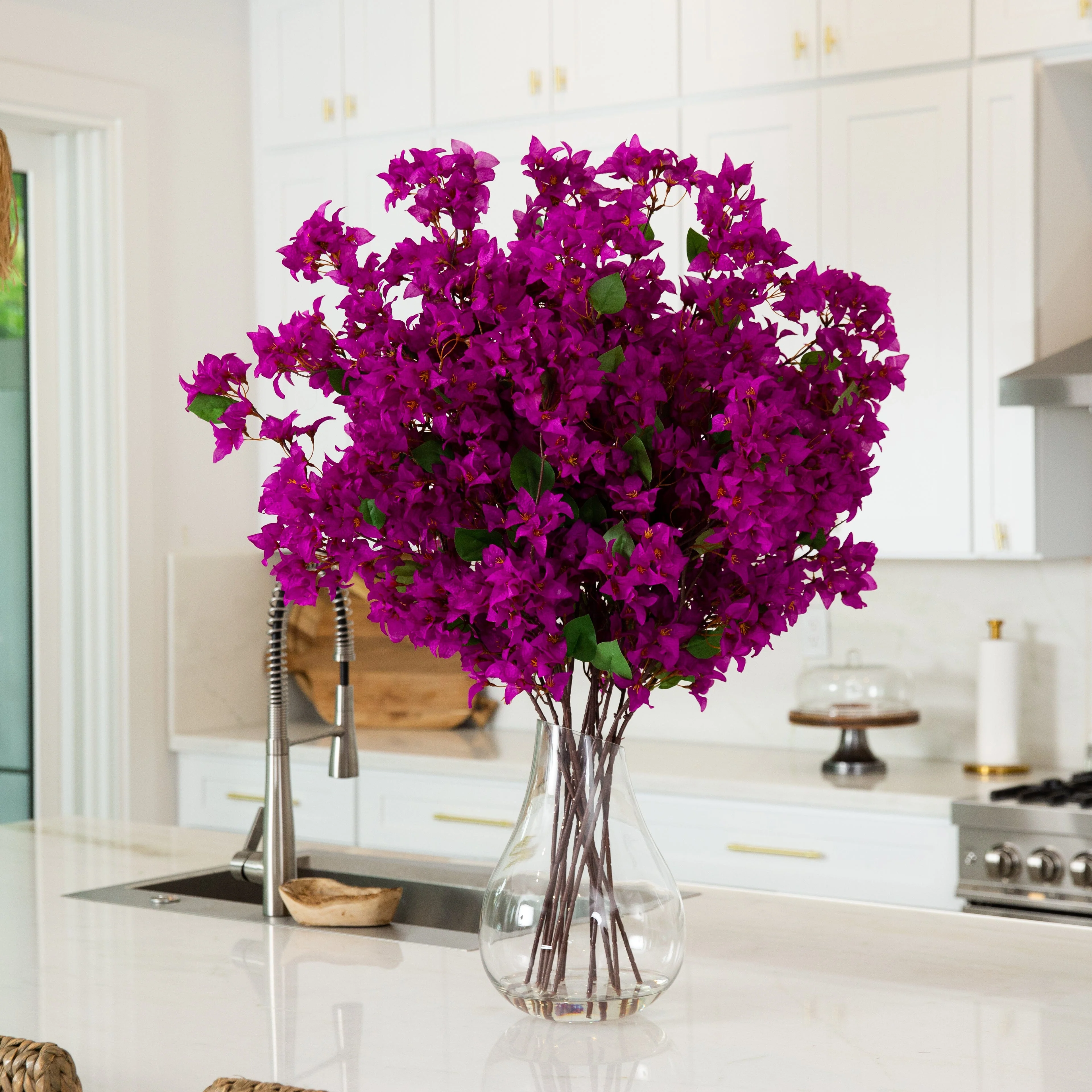 Signature Collection 41” Giant Bougainvillea Artificial Arrangement in Glass Vase - Image 15