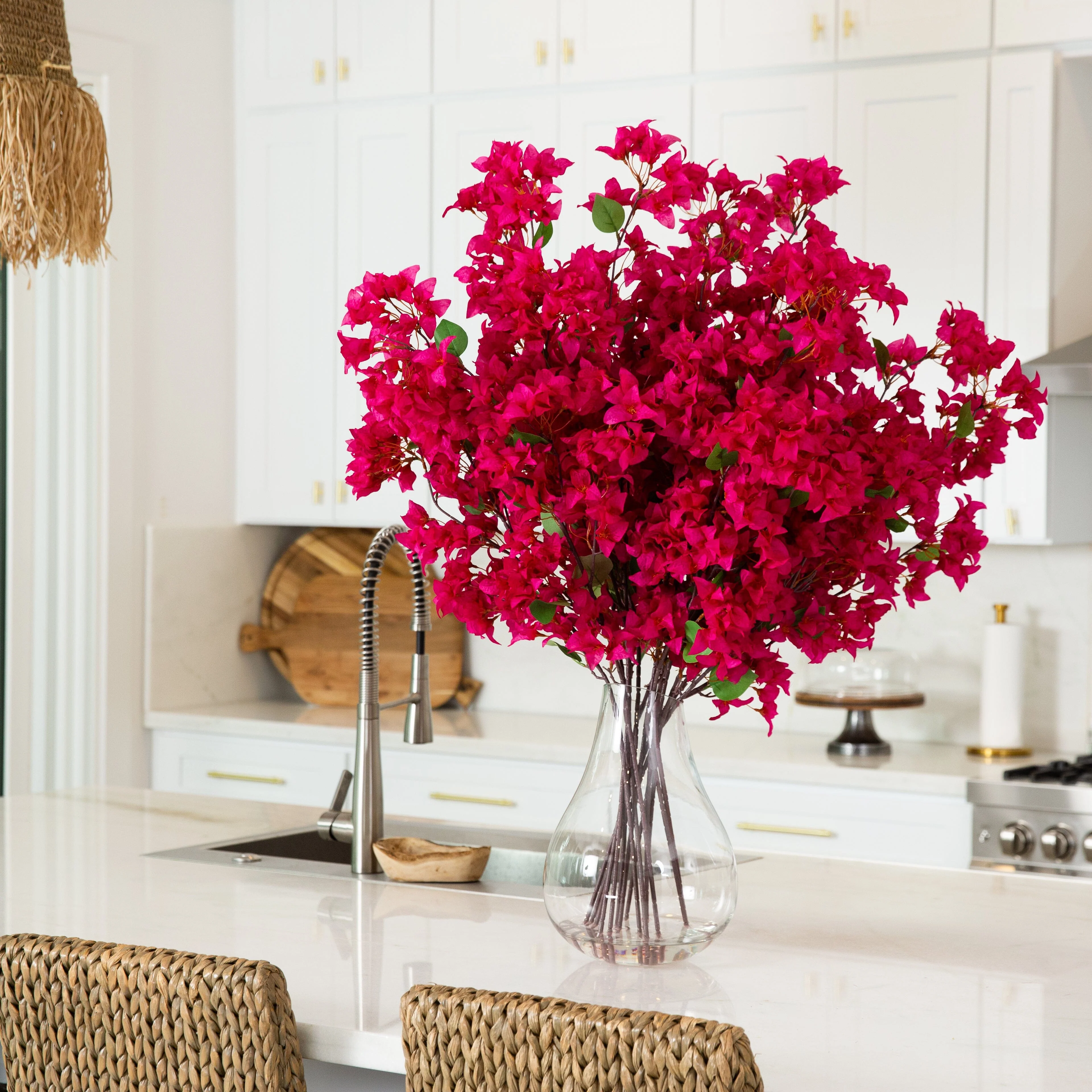 Signature Collection 41” Giant Bougainvillea Artificial Arrangement in Glass Vase - Image 3