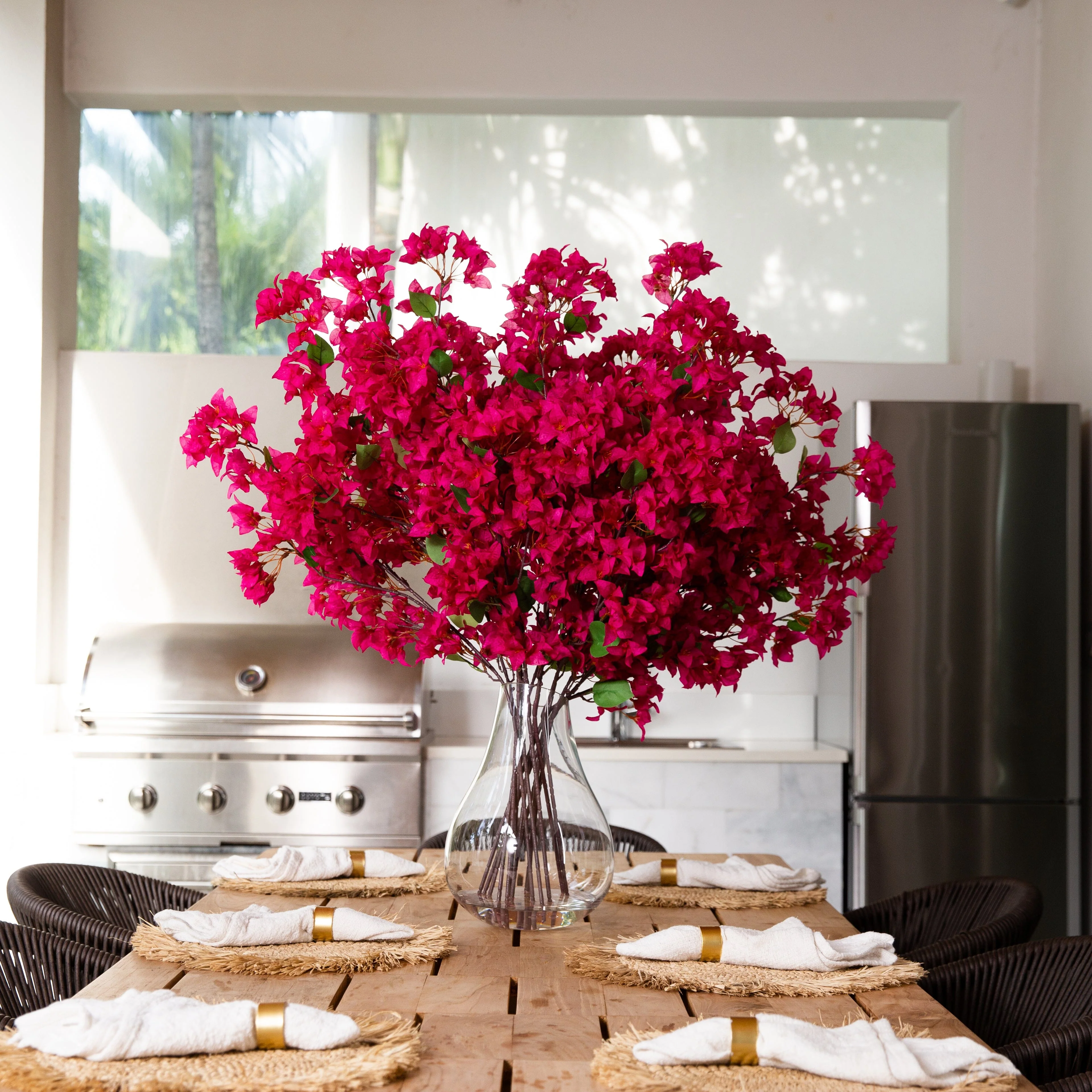 Signature Collection 41” Giant Bougainvillea Artificial Arrangement in Glass Vase - Image 4