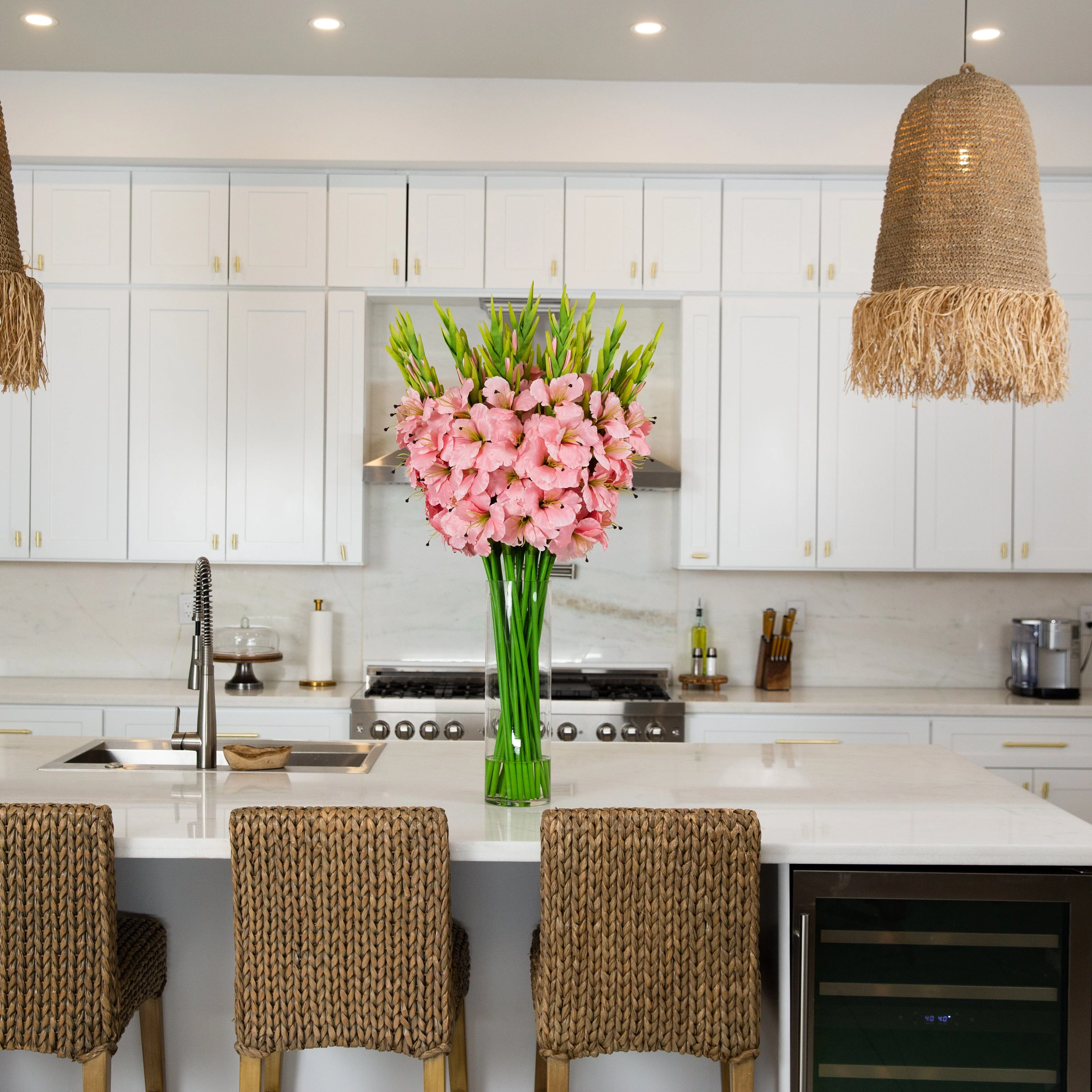 Signature Collection 44” Gladiola Artificial Arrangement in Glass Vase - Image 4