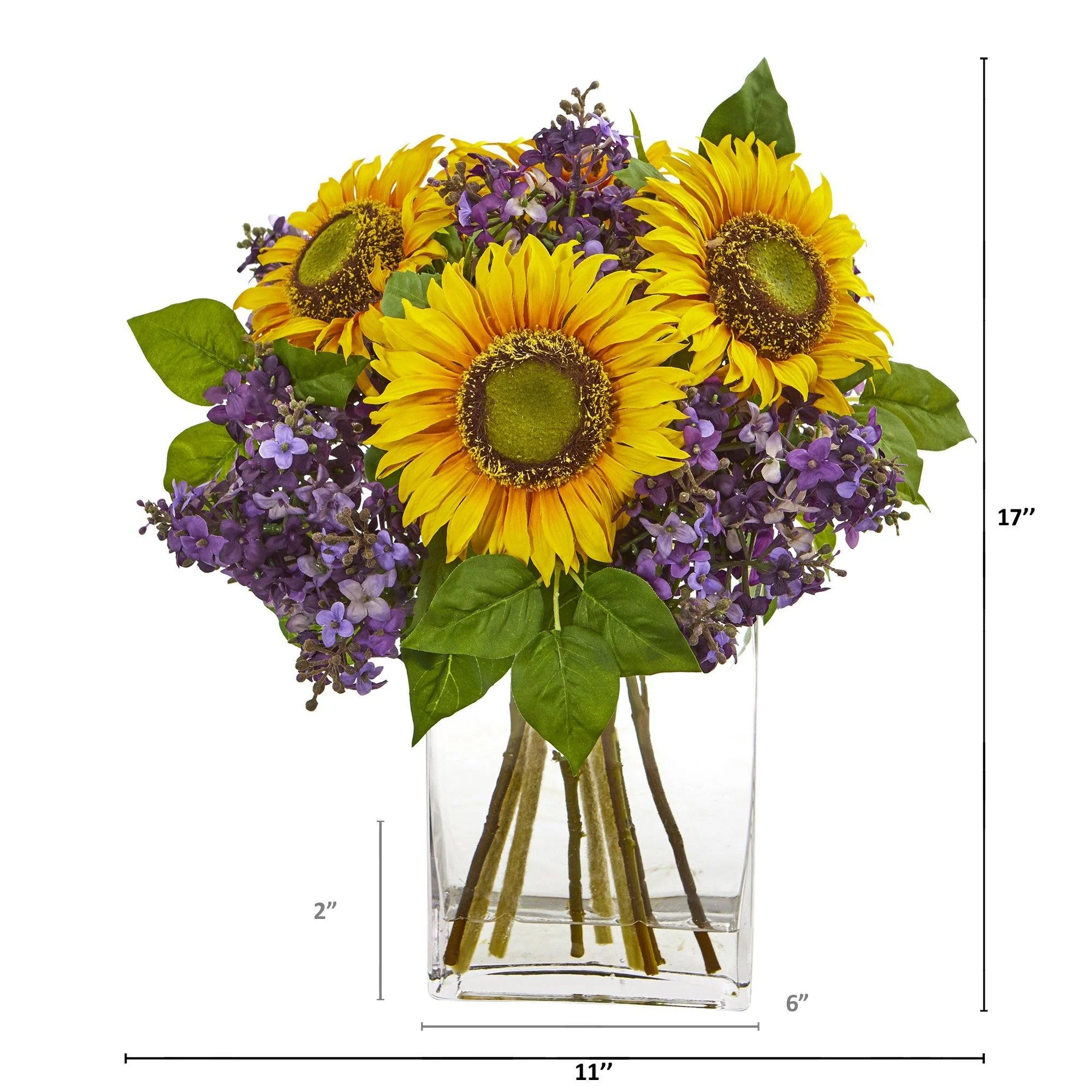 Sunflower and Lilac Artificial Arrangement in Vase - Image 2