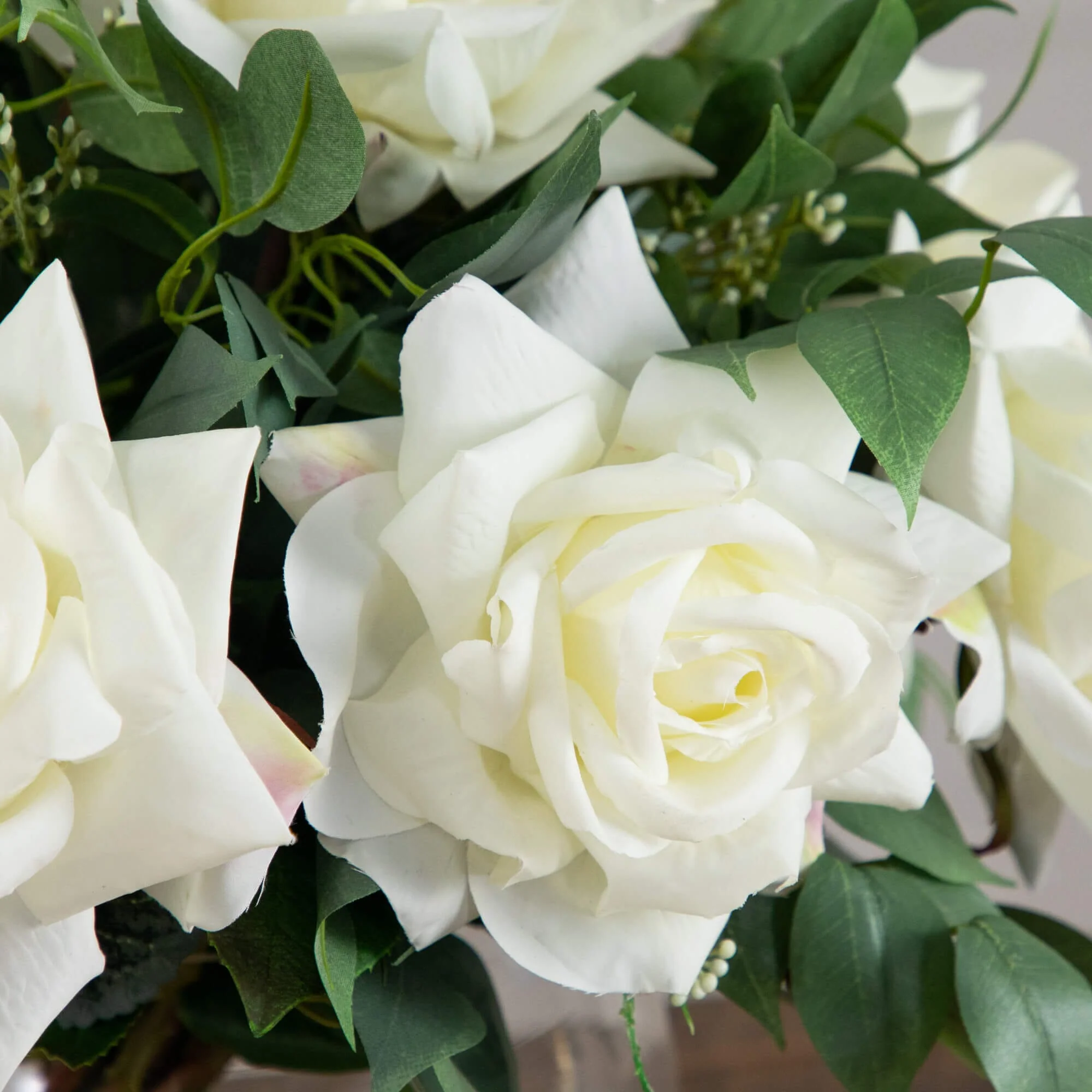 Wedding Collection 16" Artificial Roses and Mixed Greens Arrangement in Glass Vase - Image 2