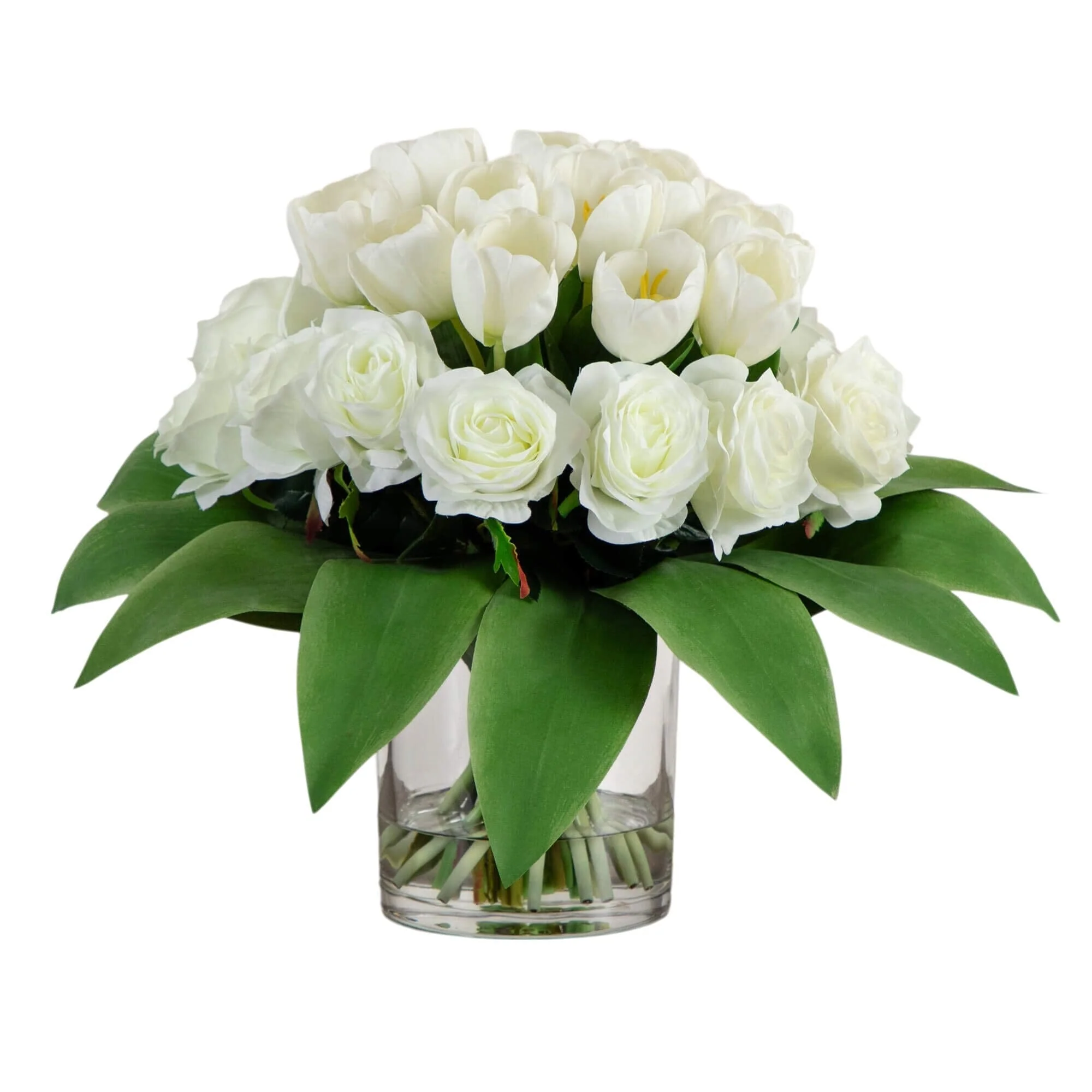 Wedding Collection 20" Artificial Roses and Tulips Arrangement in Glass Vase - Image 2