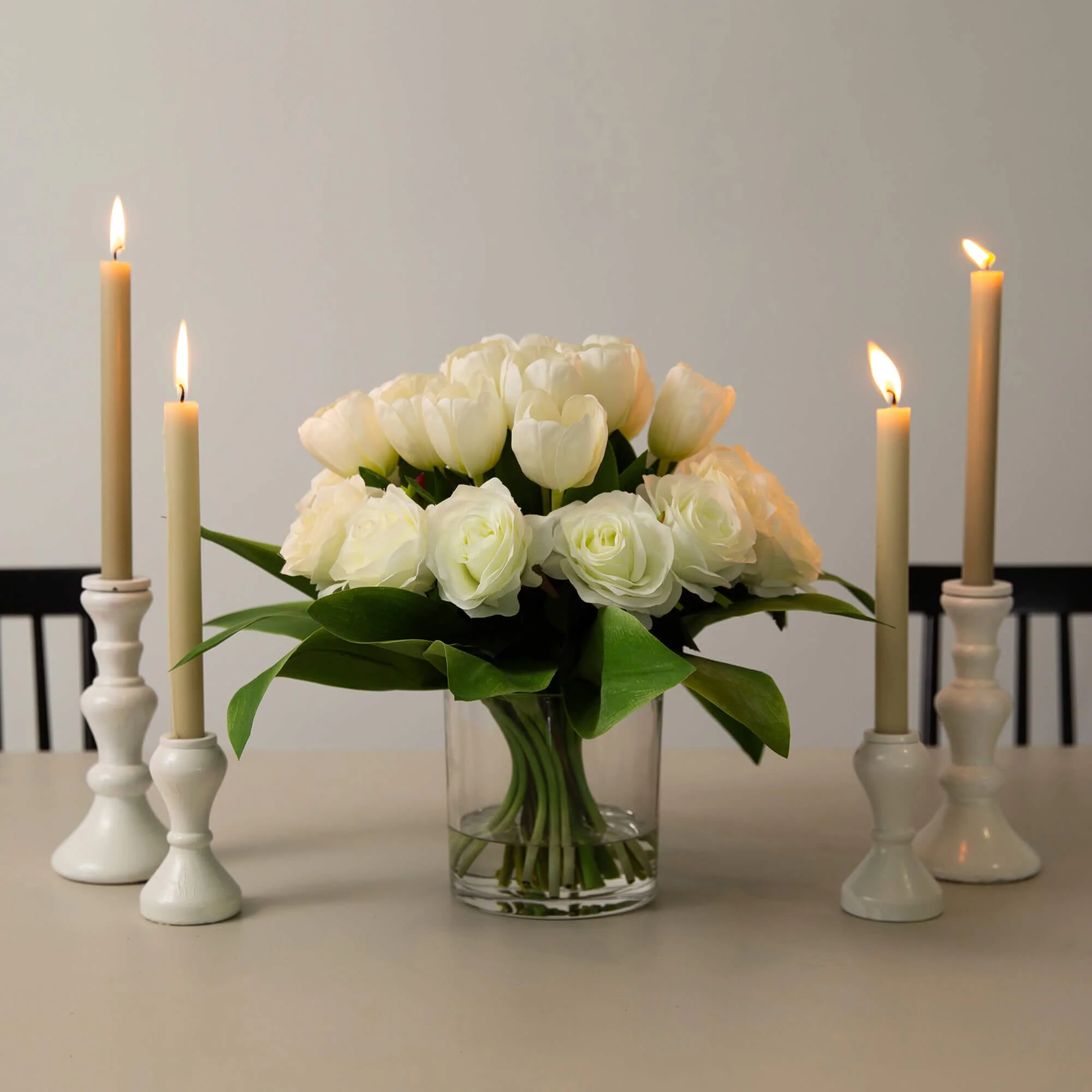 Wedding Collection 20" Artificial Roses and Tulips Arrangement in Glass Vase - Image 5