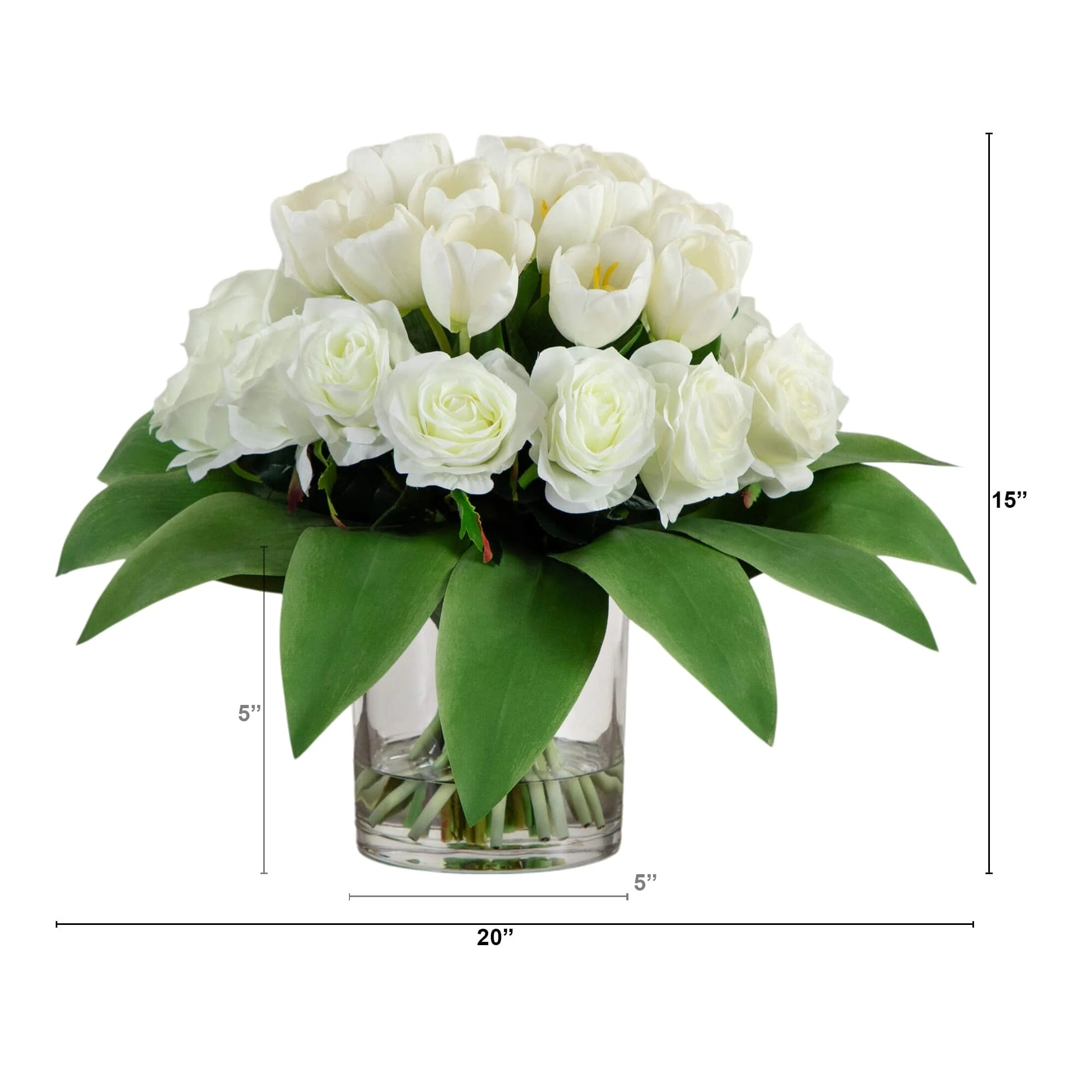 Wedding Collection 20" Artificial Roses and Tulips Arrangement in Glass Vase - Image 7